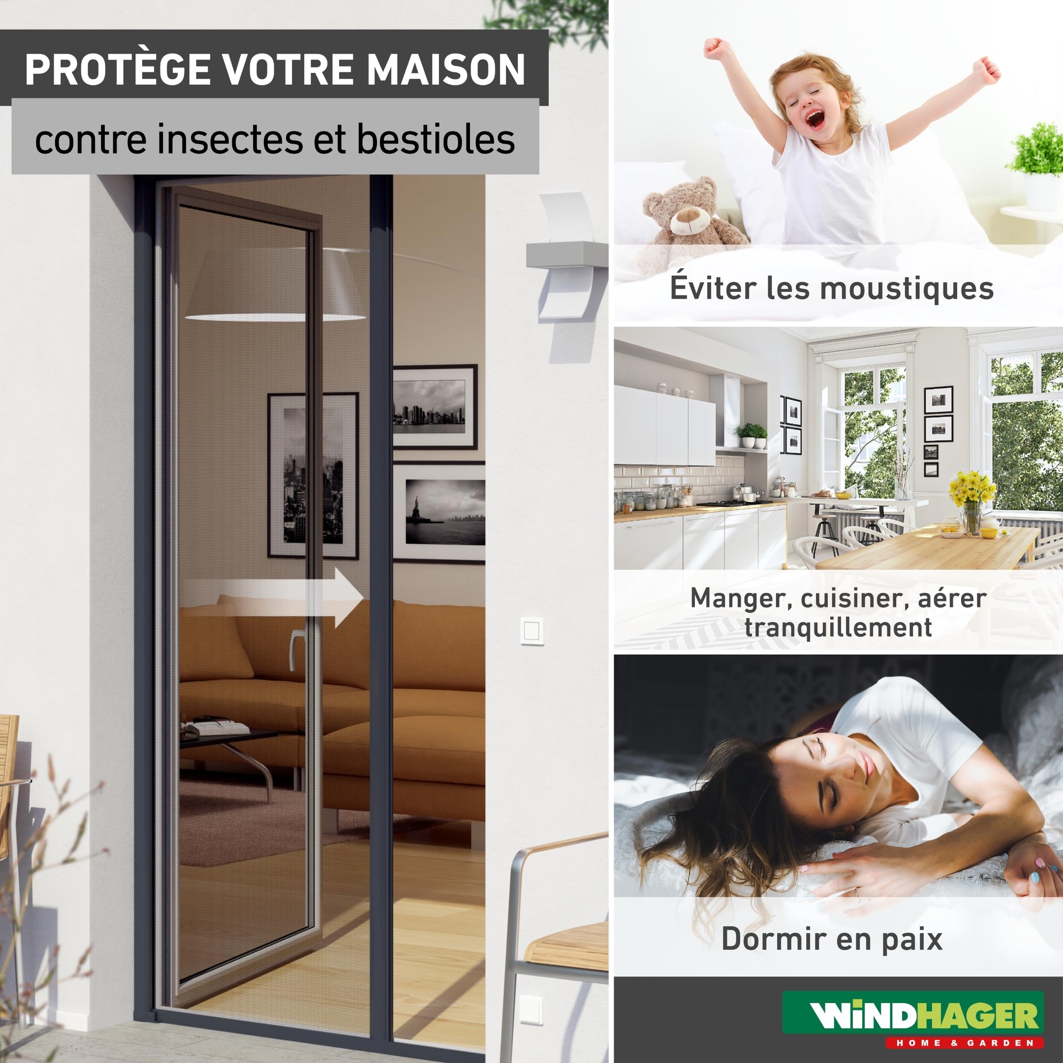 Windhager Moustiquaire Store Enrouleur pour Portes, individuellement découpable, 225 x 160 cm, anthracite, 03895