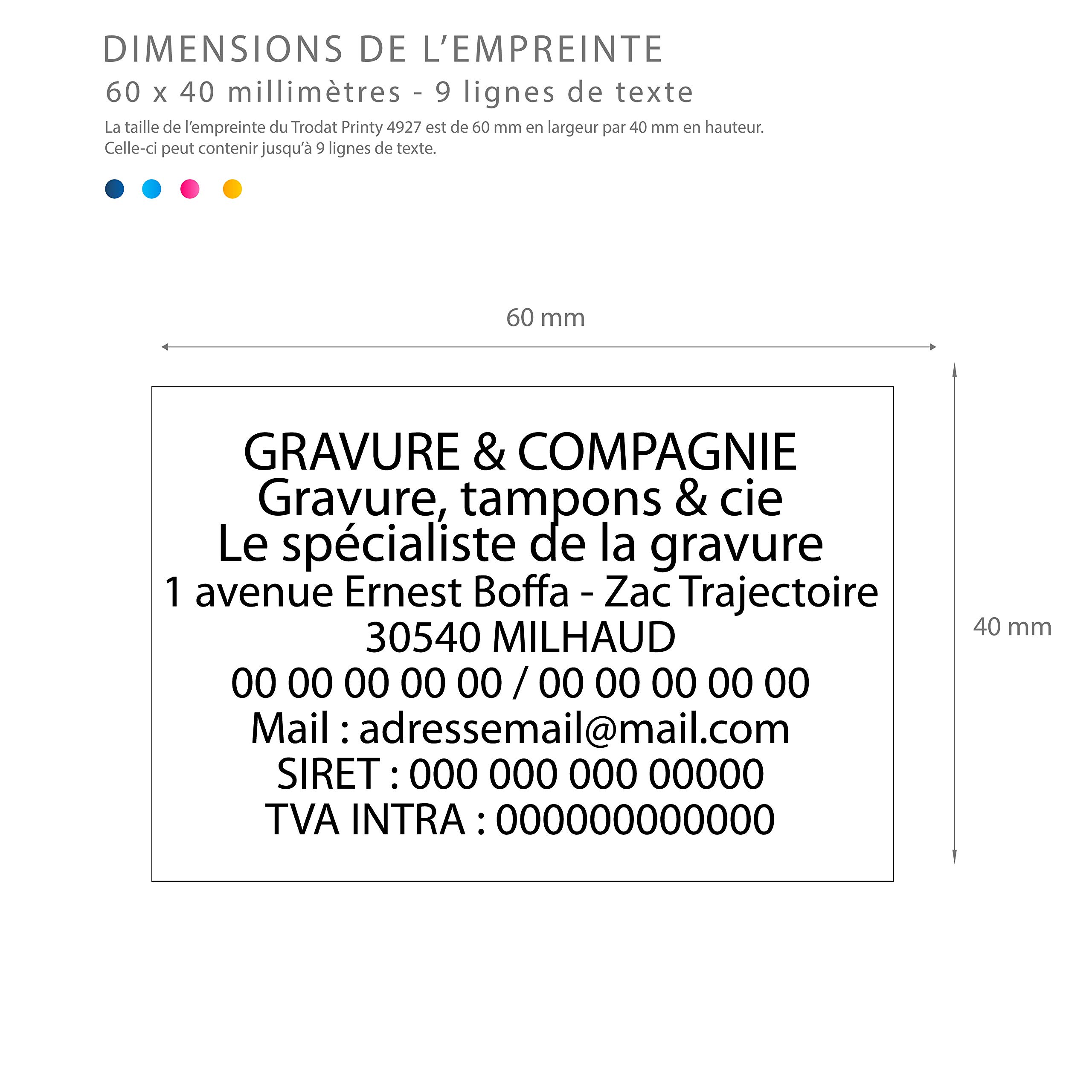 Trodat Printy 4927 - Tampon Encreur 9 lignes Personnalisable - Noir | Empreinte 60 x 40 mm Offerte - Impression nette & précise - Usage quotidien - Qualité pro - Longue durée