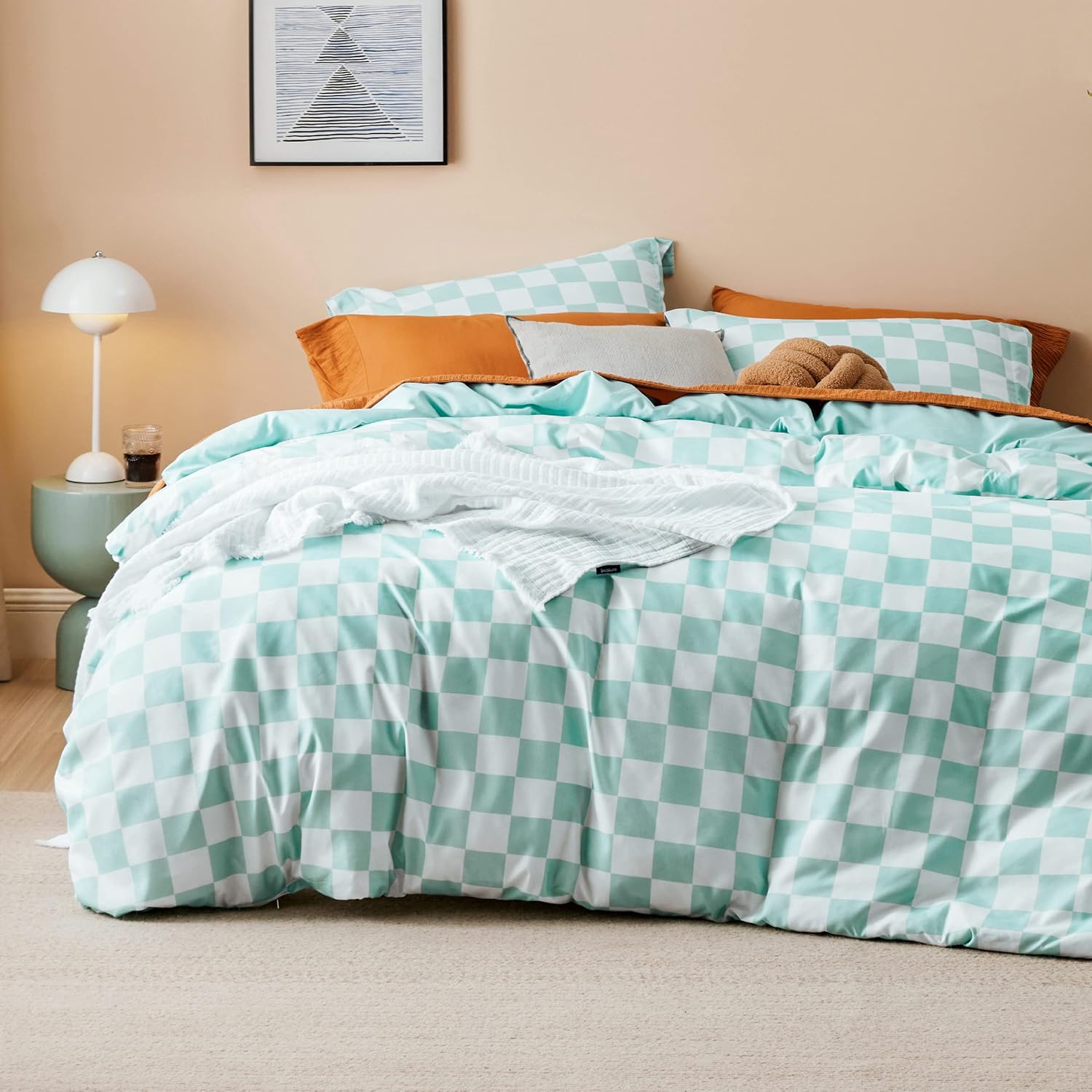 Bedsure Green Checkered Duvet Cover King Reversible Buffalo Plaid Duvet Cover Set
