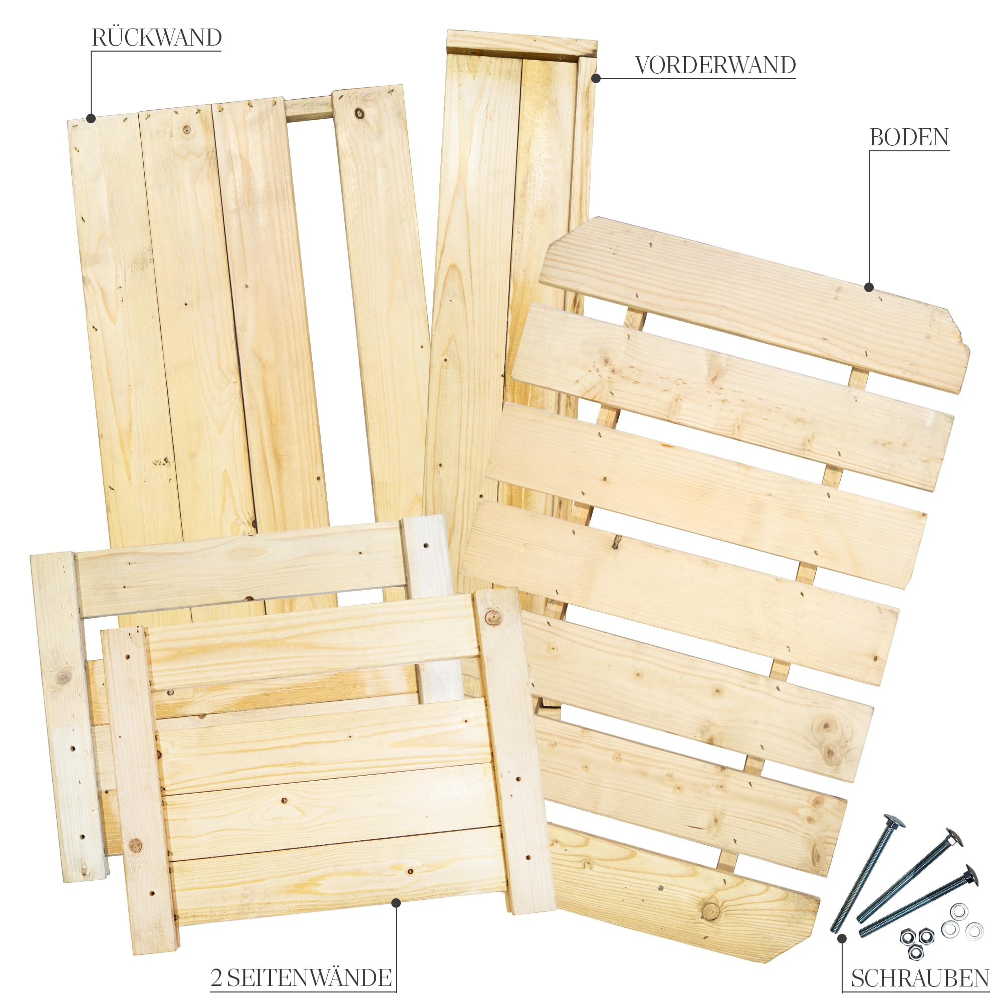 Kistenkolli Altes Land Hundebett Charly aus Massivholz 90 x 57 x 45 cm – Hundesofa aus Holz – Natur, Braun oder Geflammt – Optional mit Hundekissen – Stabil & einfache Selbstmontage (Natur)