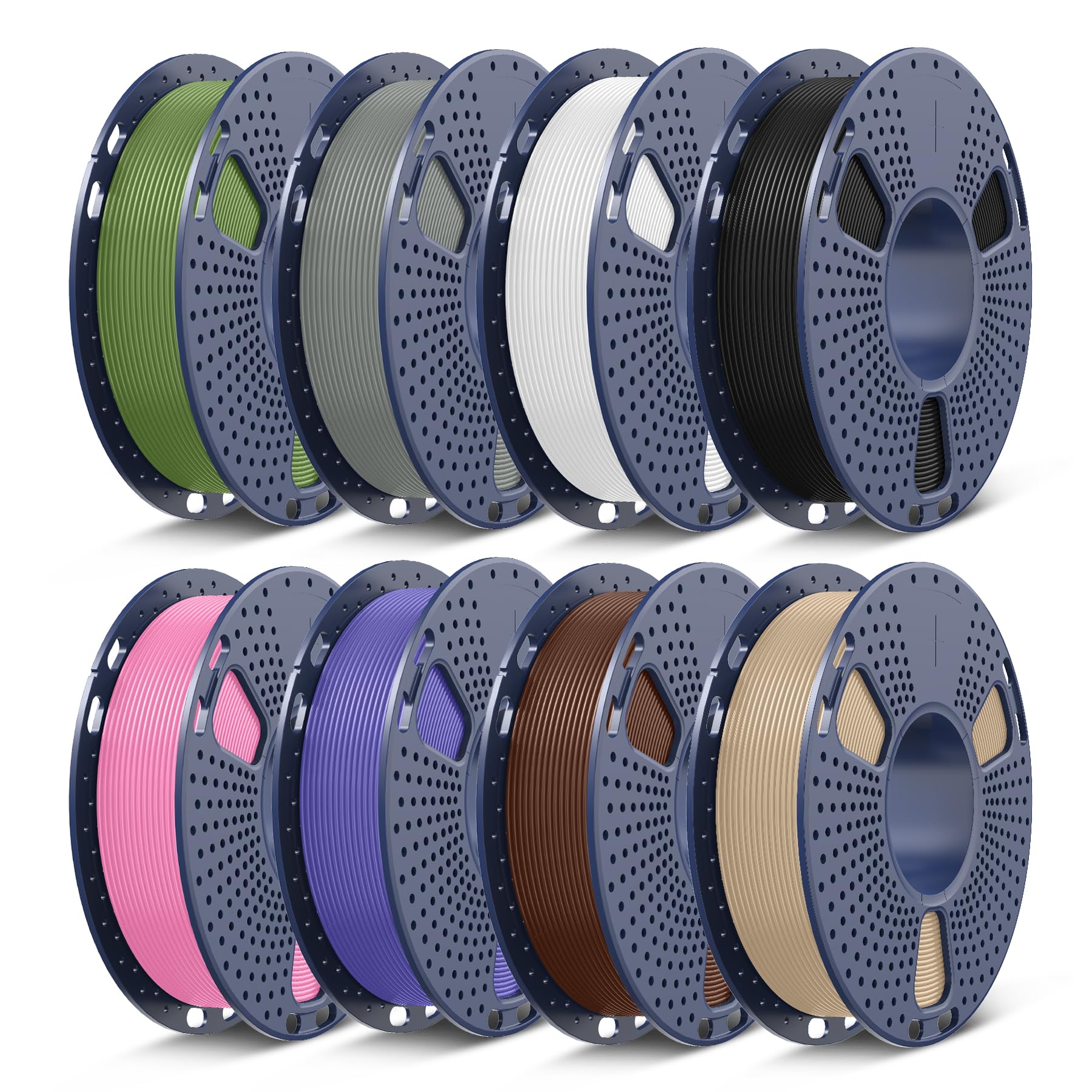 SUNLU PLA+ 3D Printer Filament, 1.75mm, 8 Colors, 2kg Total | 0.25kg Each Spool, Black+White+Grey+Oak+Olive Green+Coffee Brown+Purple+Pink, For Christmas Gift