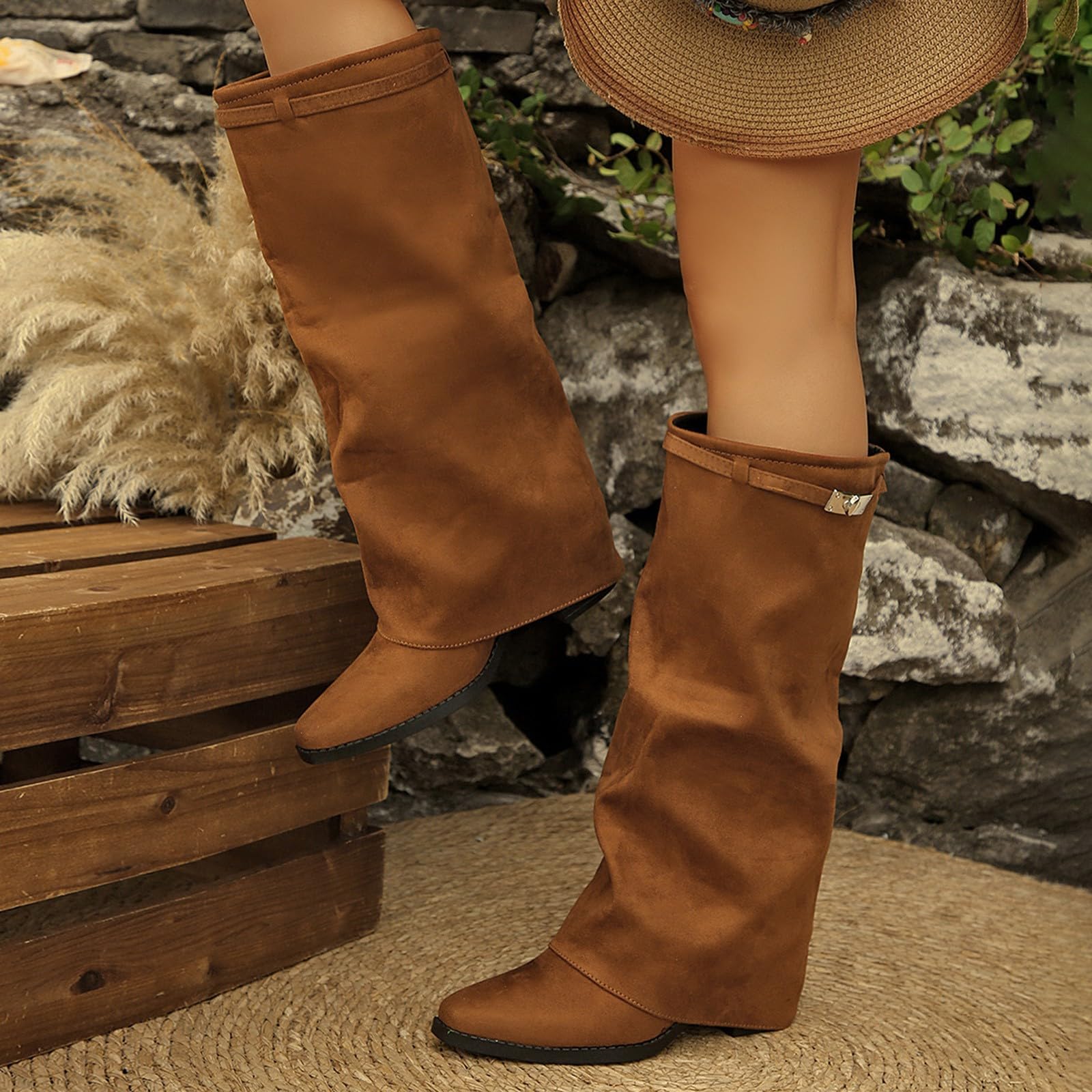 Bottes au-dessus du genou pour femme avec talon bloc, bottes montantes au