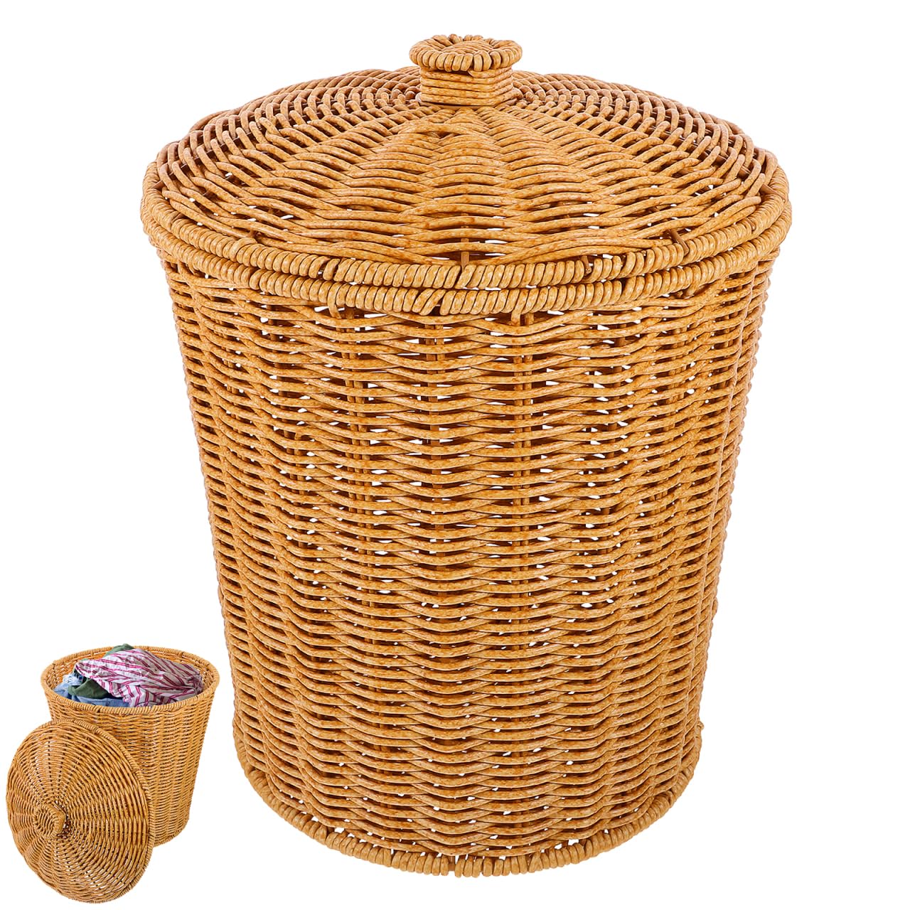 PRETYZOOM Cestino per rifiuti in rattan con coperchio portatile in vimini cestino rotondo in plastica cestino portaoggetti tessuto contenitore per soggiorno camera da letto camera da letto