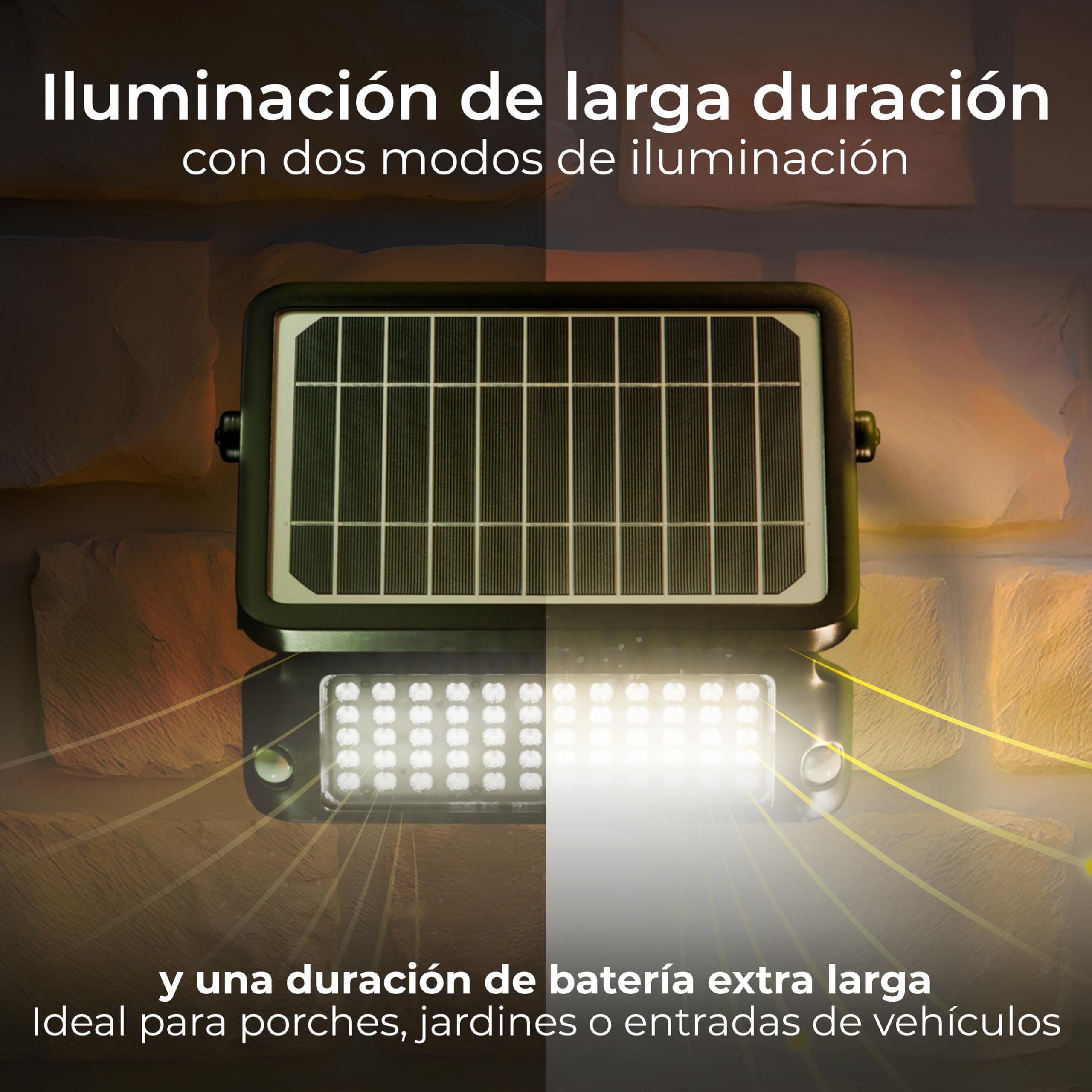 Luceco Foco LED Solar para Exterior con Sensor de Movimiento PIR, Luz de Seguridad, Iluminación Exterior, Diseño Angular, Ajustable, Guardian, Negro, IP65, 10W, 1080lm, 4000K, LEXSF11B40
