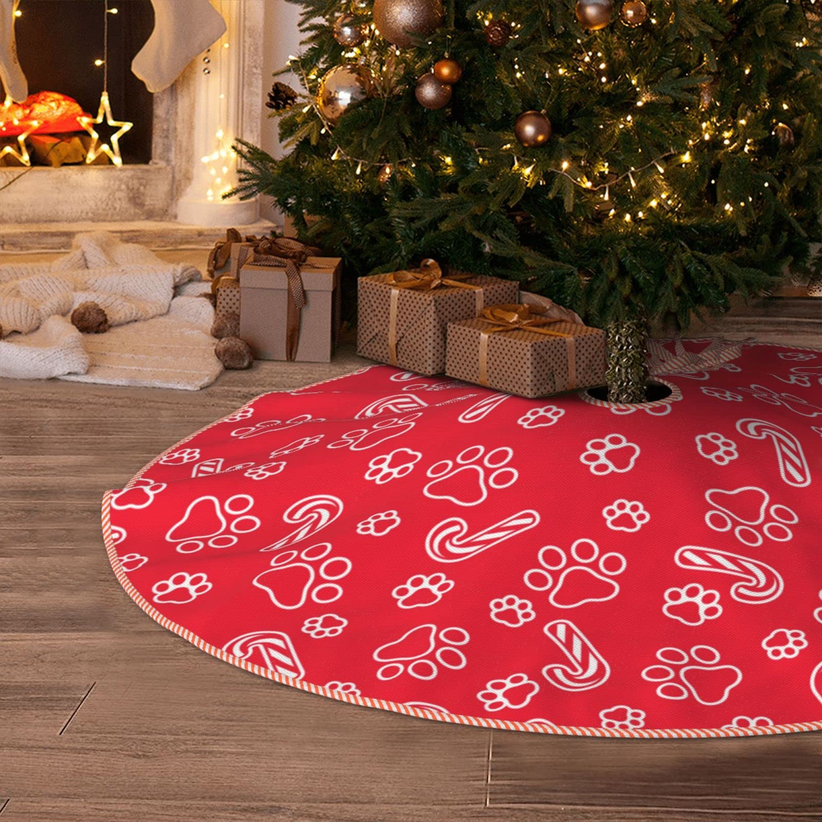 Christmas Dog Paw Christmas Tree Skirt, 30 Inch Xmas Tree Skirts Mat Ornaments for Happy New Year Merry Christmas Xmas Holiday Party Decorations Indoor Outdoor Home Decor