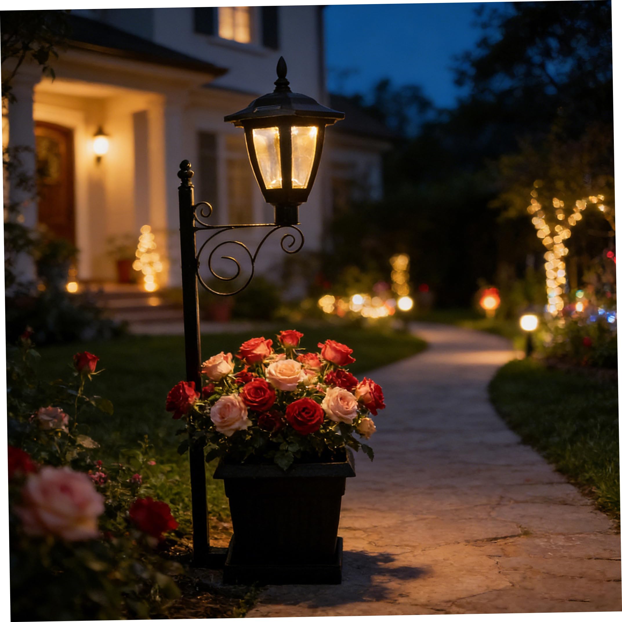 Comebachome Solar Planter Lights Outdoor, 27x8in Solar Garden Lights with Flower Pot Dual-Function Outdoor Planter with Garden Stake for Yard, Balcony, Lawn, Black, Utilisation d'été