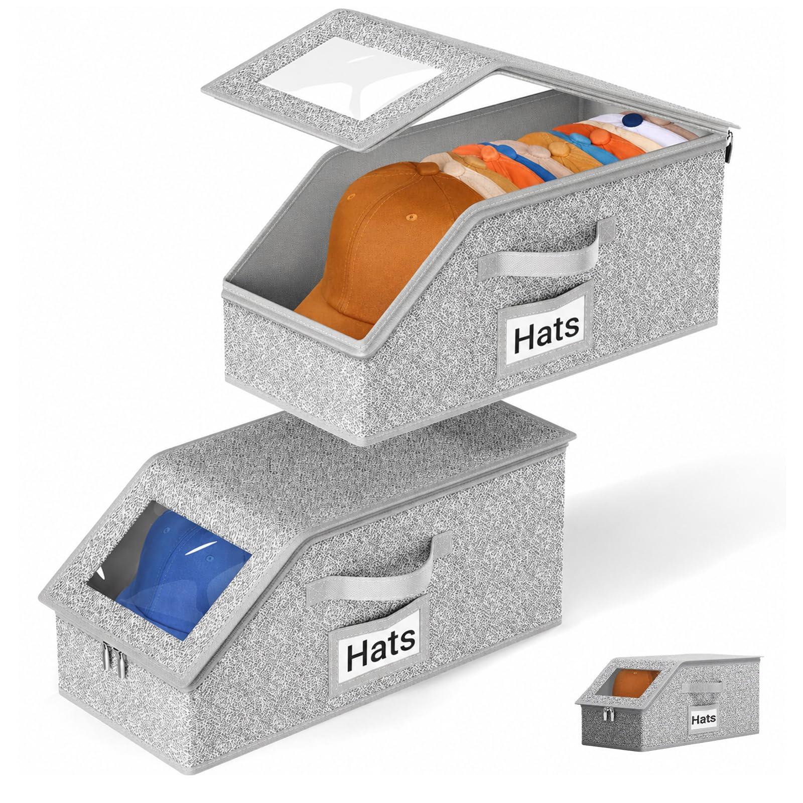 2 Packs Stackable Hat Storage Boxes, Breathable Cap Organize