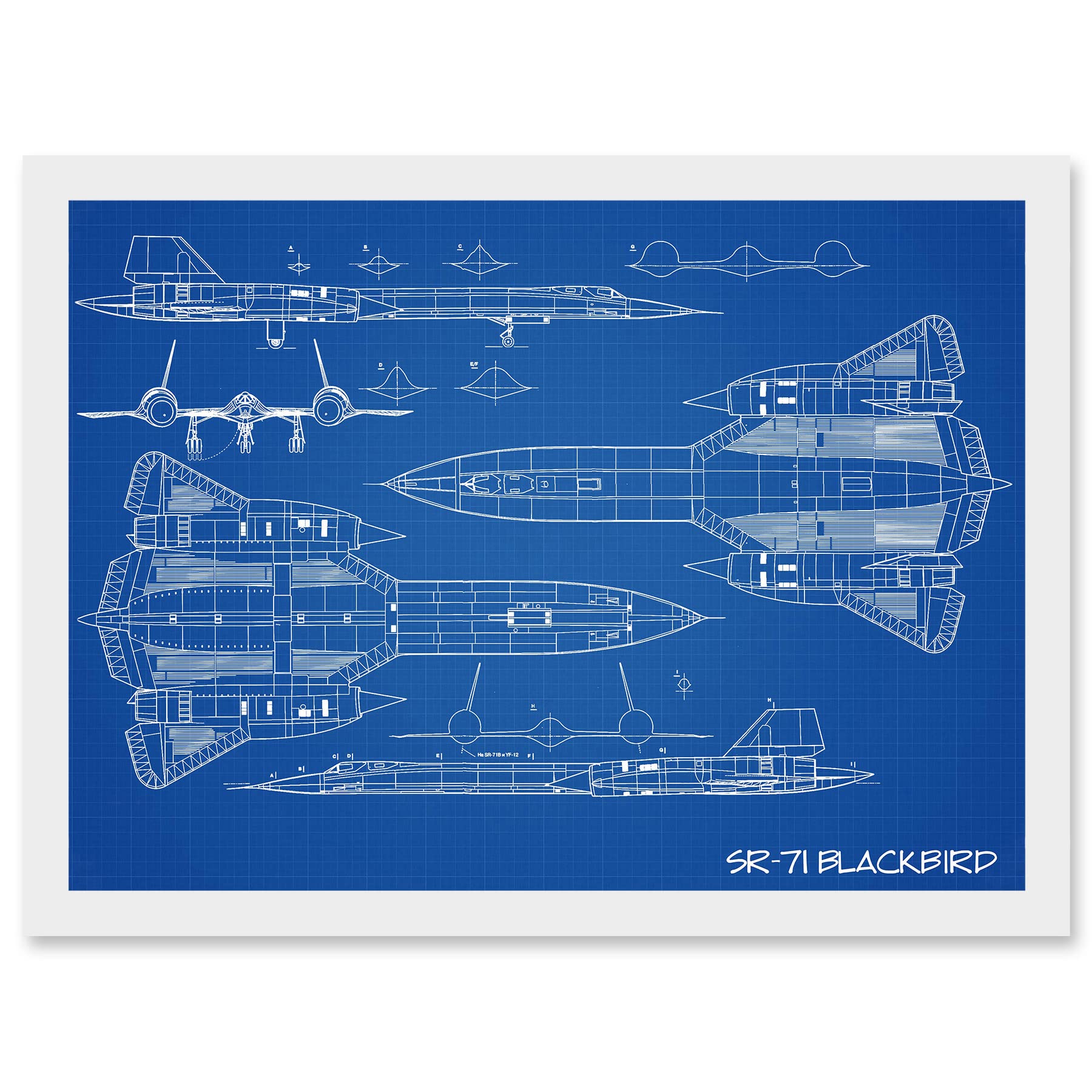 Artery8 SR-71 Blackbird Habu US Airforce Aircraft Spy Plane Blueprint Plan Artwork Framed Wall Art Print A4