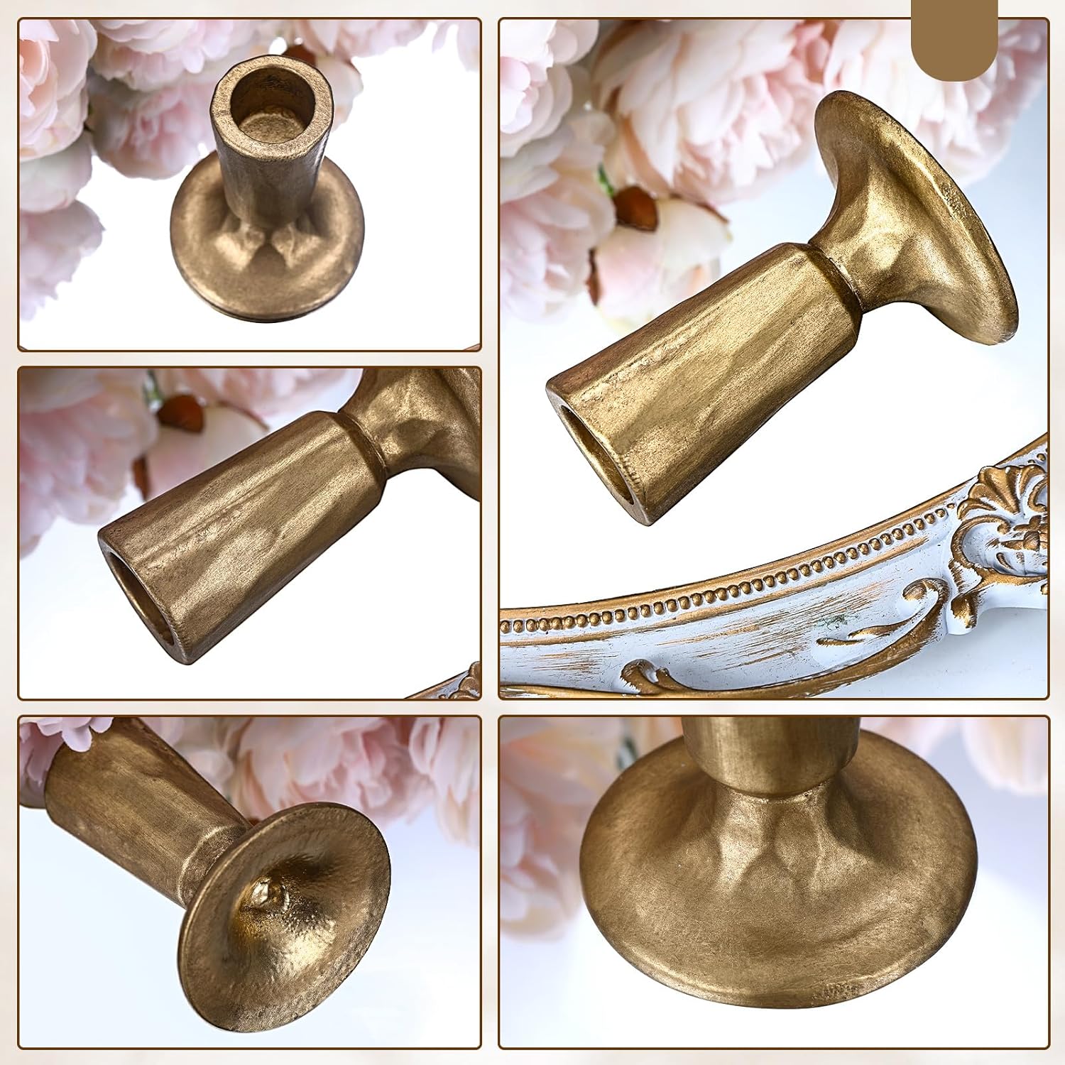 Mumufy Set of 4 Brass Taper Candle Holders Antique Vintage Candlestick Holders Brass Iron Taper Candlestick Decorative Candle Stand Decor for Weddings Dining Parties Timeless Decor Accent