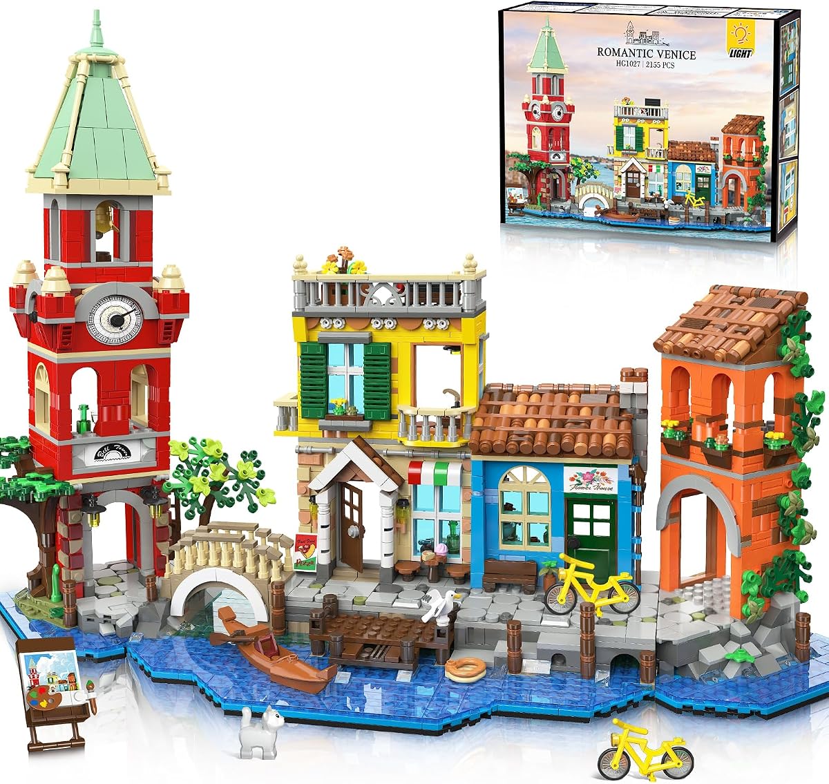Venice Main Street Building Set for Adults Girls 10+ | City House Building Block Kit with Light Flower Shop Pizzeria, Christmas Home Decor Architecture Model Gift (2155 PCS)