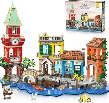 PLAXSOON Venice Main Street Building Set for Adults Girls 10+ | City House Building Block Kit with Light Flower Shop Pizzeria, Christmas Home Decor Architecture Model Gift 2155 PCS