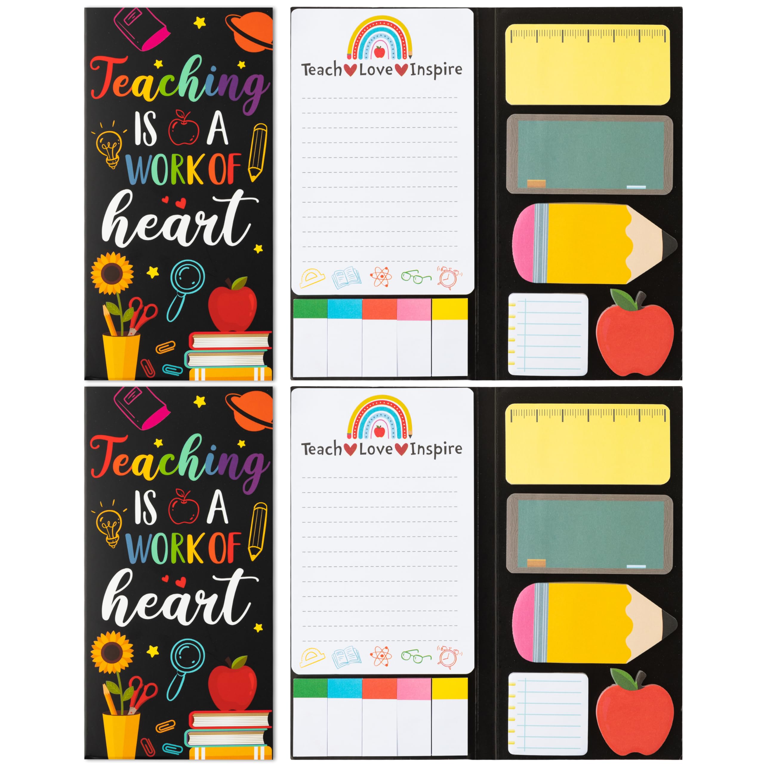 Xqumoi 2 Pcak Teaching is A Work of Heart Sticky Notes Set - Blackboard Pencil Apple Self-Stick Note Pads Teacher Appreciation Gift Writing Memo Pads