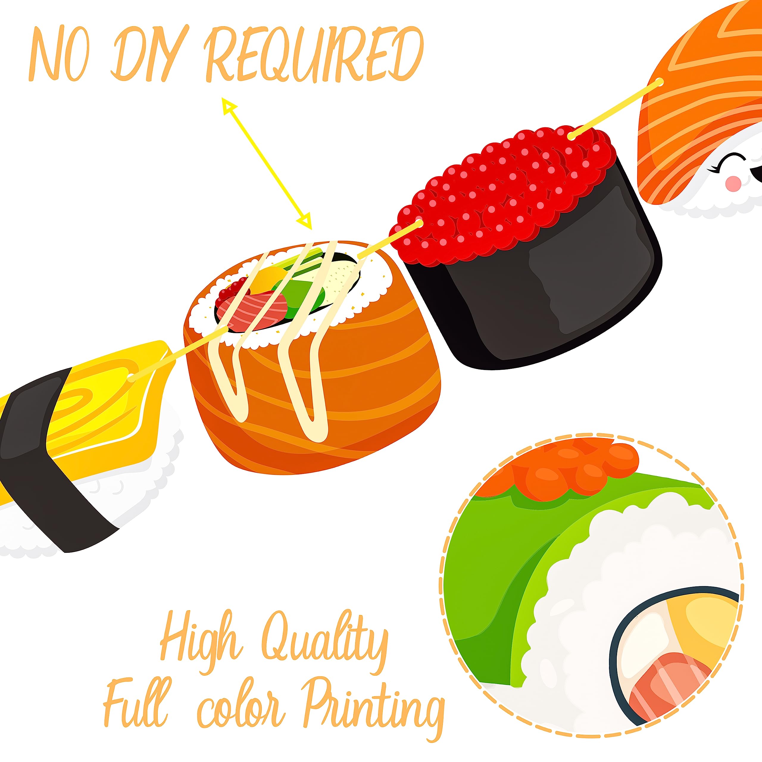 Guirnalda de sushi 2 piezas Let's Roll Sushi Fiesta de Cumpleaños Pancartas recortadas para decoración de fiesta de sushi para temática japonesa, suministros de baby shower 3