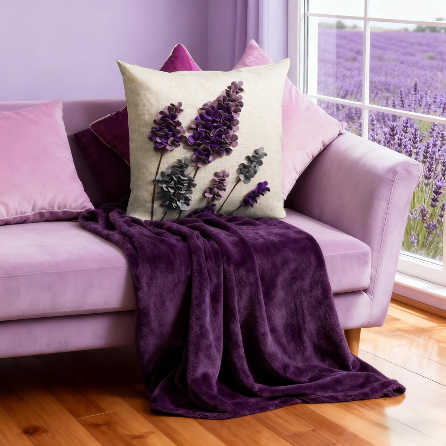 JWH Stereo Flower Throw Pillow Covers Decorative Lavender Accent Pillow Cases Aesthetic Beige Cushion for Couch Bed Home Sofa Living Room Decor 18x18 Inches Purple Gray