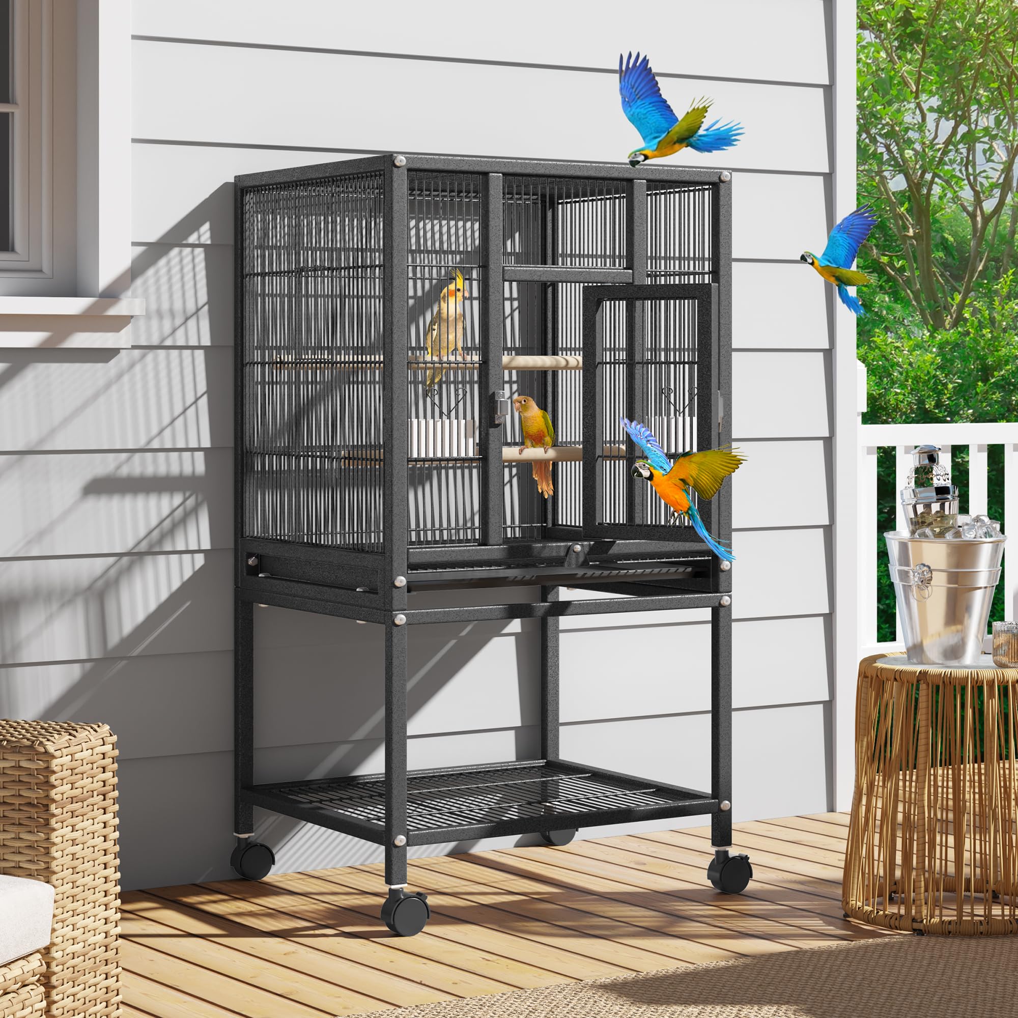 Amazon | YITAHOME 41インチ インコ用メタルバードケージ トレイ付き