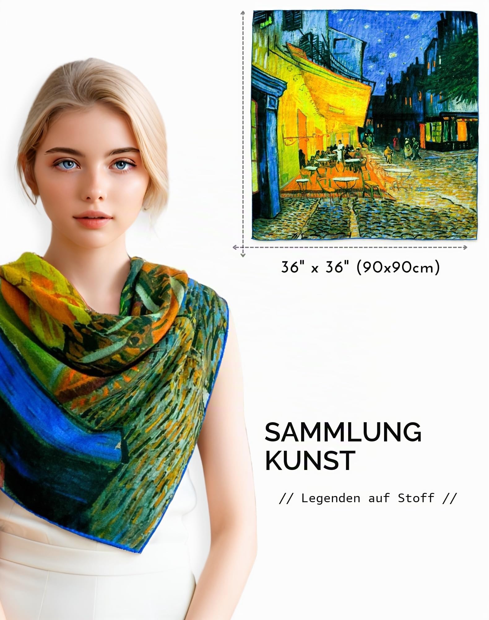 PoeticEHome Kaschmir Tuch für Damen 90x90 cm - Leichter Großer Quadratischer Schal mit Künstlerischem Design, Geschenkverpackung