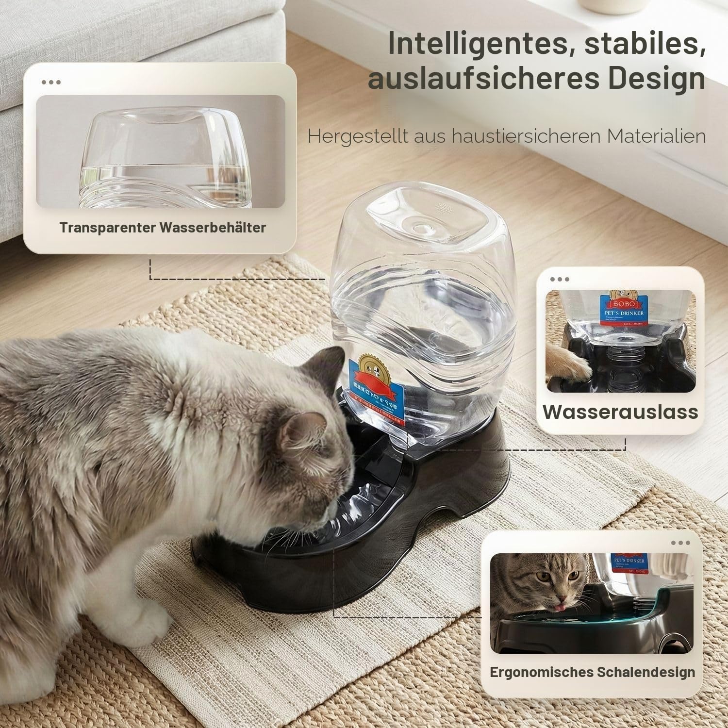 Flexzion Wasserspenderstation für Haustiere, schwarz, 1/4 Gallonen, automatische Nachfüllung, Schwerkraft-Bewässerung, Trinkbrunnen, Flasche, Schüssel, tragbarer Ständer für kleine Hunde, Katzen,