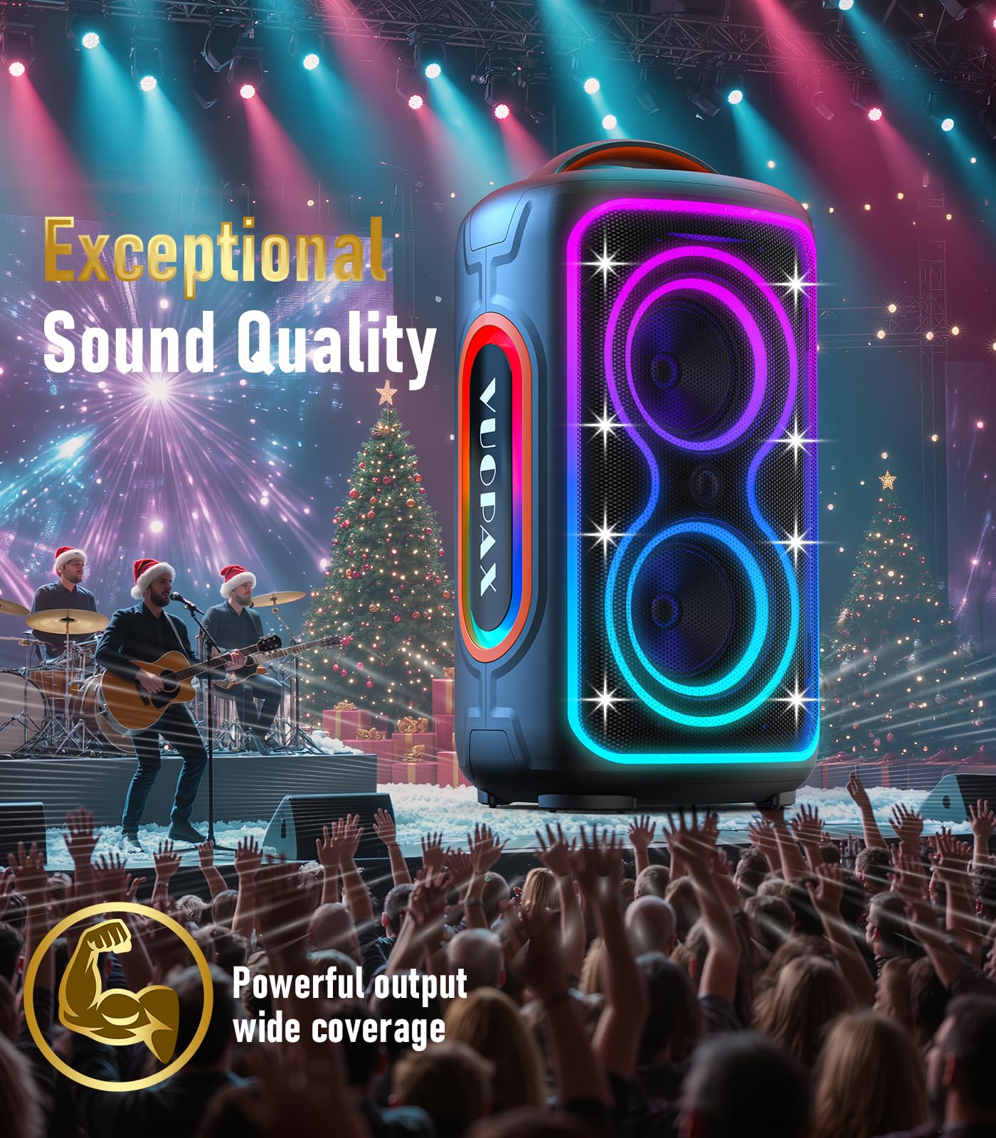 VUOPAX Cassa Bluetooth Potente Portatile, 200W Peak Party Speaker Bluetooth Grande, Rinforzo dei bassi, 24H, BT5.4, Luci LED, TWS/USB/TF/AUX/MIC, Altoparlante Bluetooth per Party, Campeggio