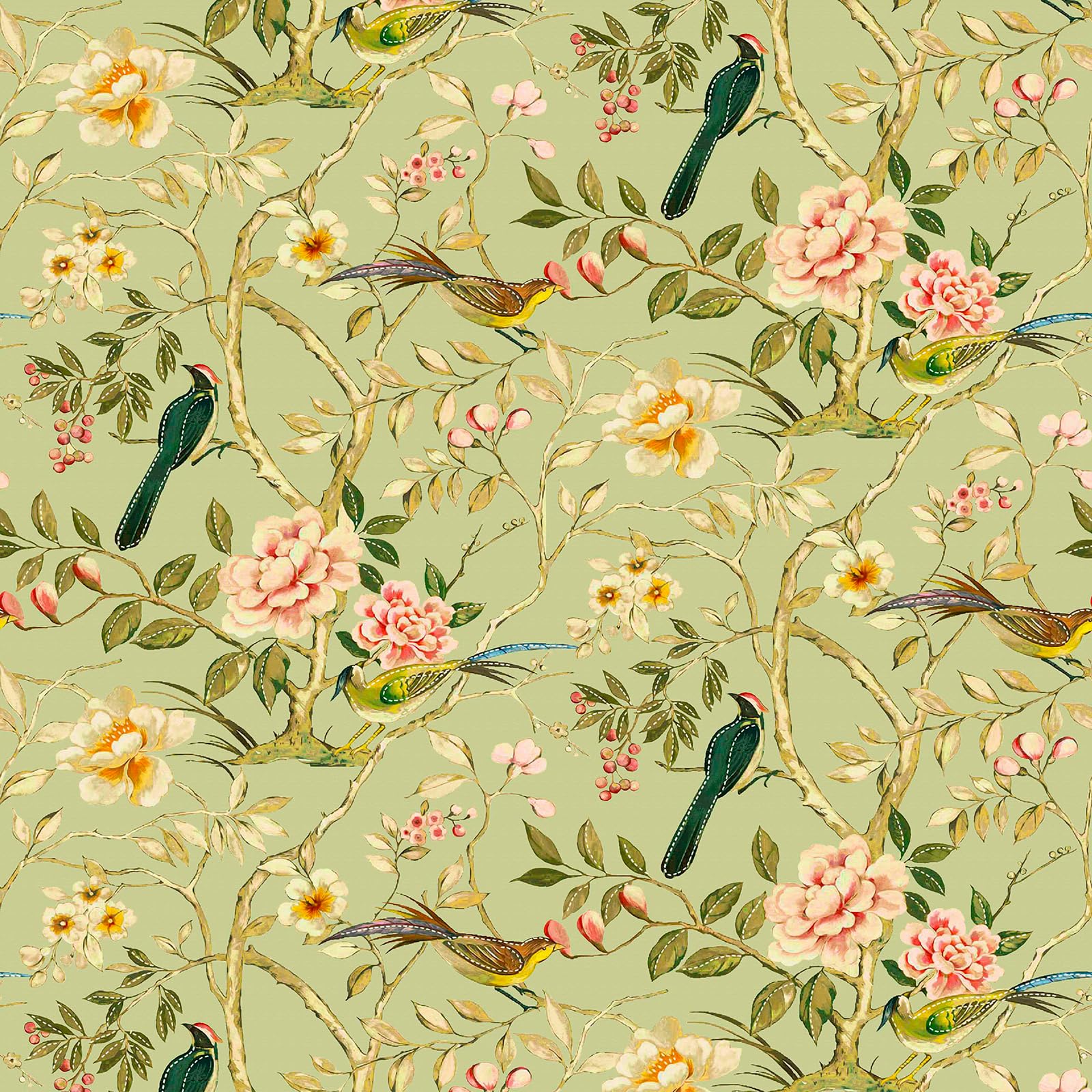 VaryPaper Chinoiserie Bird Floral Wallpaper Self Adhesive Flower Contact Paper for Furniture 44.5cmx200cm Sticky Back Plastic Vintage Wallpaper for Living Room Hallway Shelf Liner Cupboard Vinyl Wrap