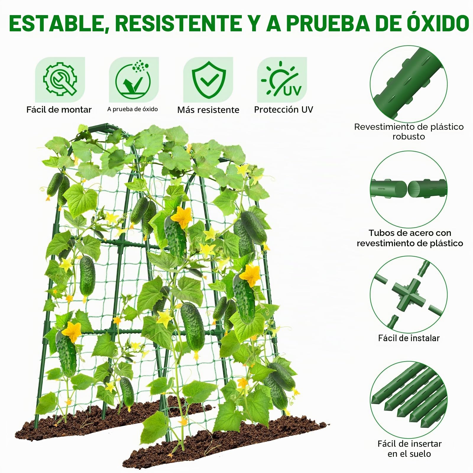 Enrejado de pepino para cama elevada, en forma de U, plantas trepadoras de exterior, arco de metal, para tomate, guisante y calabacín, 80 x 76 x 120 cm (largo x ancho x prof.), pequeño, H