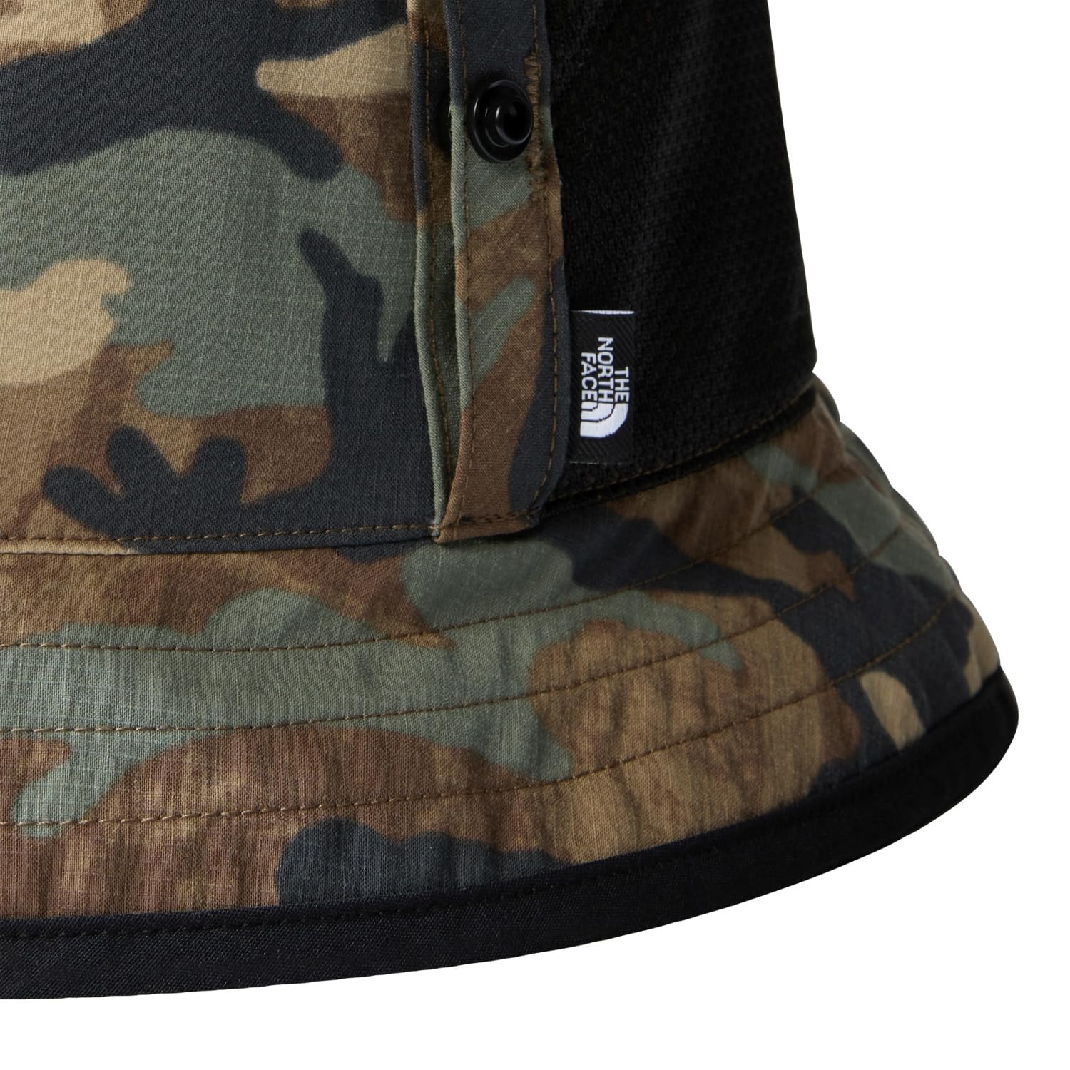 THE NORTH FACE Class V Reversible Bucket Hat, Kelp Tan TNF Camo Print/TNF Black, Small/Medium