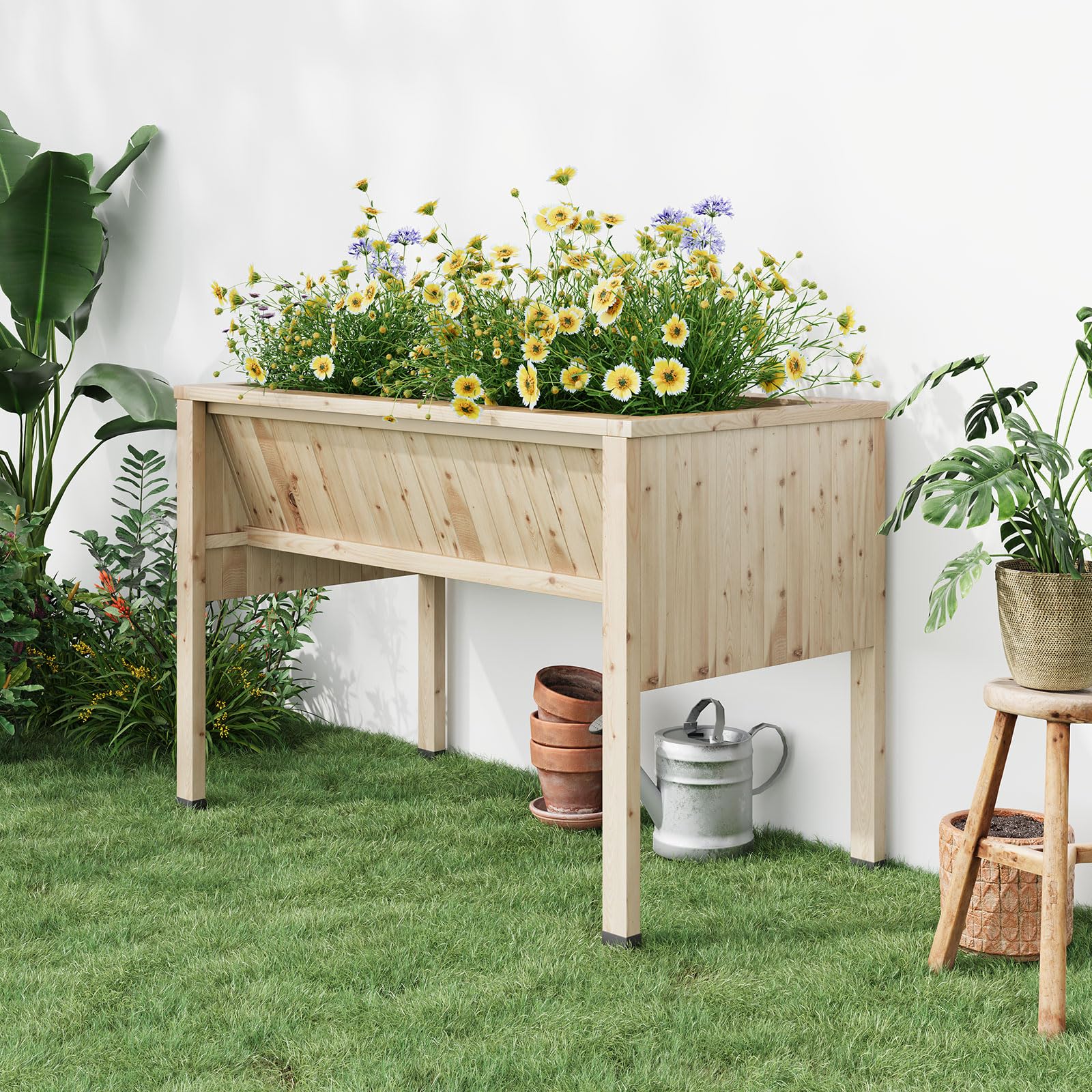 Koioplie Robust Cedar Elevated Raised Garden Bed with Legs & Hooks – 45x23x30in (116.5x60x77cm), 13.7" Deep Wooden Planter Box – Large Outdoor Standing Planter for Vegetables, Herbs, Flowers – Patio