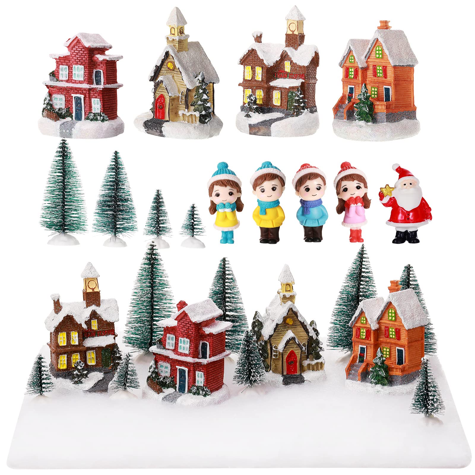 Buy 18 Pcs Christmas Village Set, Includes 4 LED Lighted Christmas