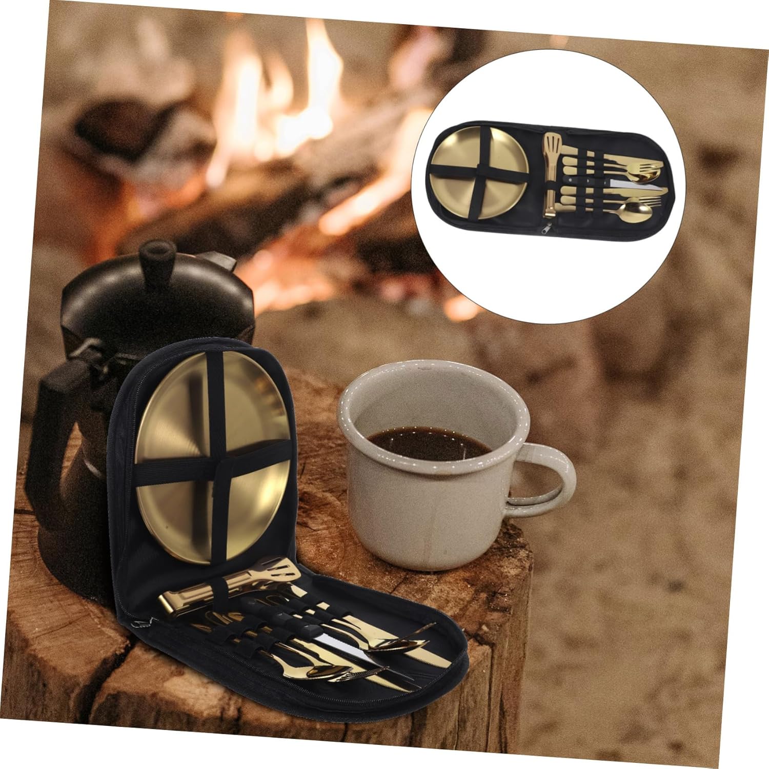 PRETYZOOM 1 Set Outdoor Tableware Set Spoons Silverware Flatware Dinnerware Utensil Camping Must Haves Camping Accessory Folding Forks Camp Fork Dinner Tableware Camp Silverware Golden Cloth