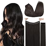 GOO GOO Wire Hair Extensions Human Hair, 2 Dark Brown Natural 16inch 125g, Invisible Wire Hair Extensions with Transparent, Seamless Fish Line Hairpiece