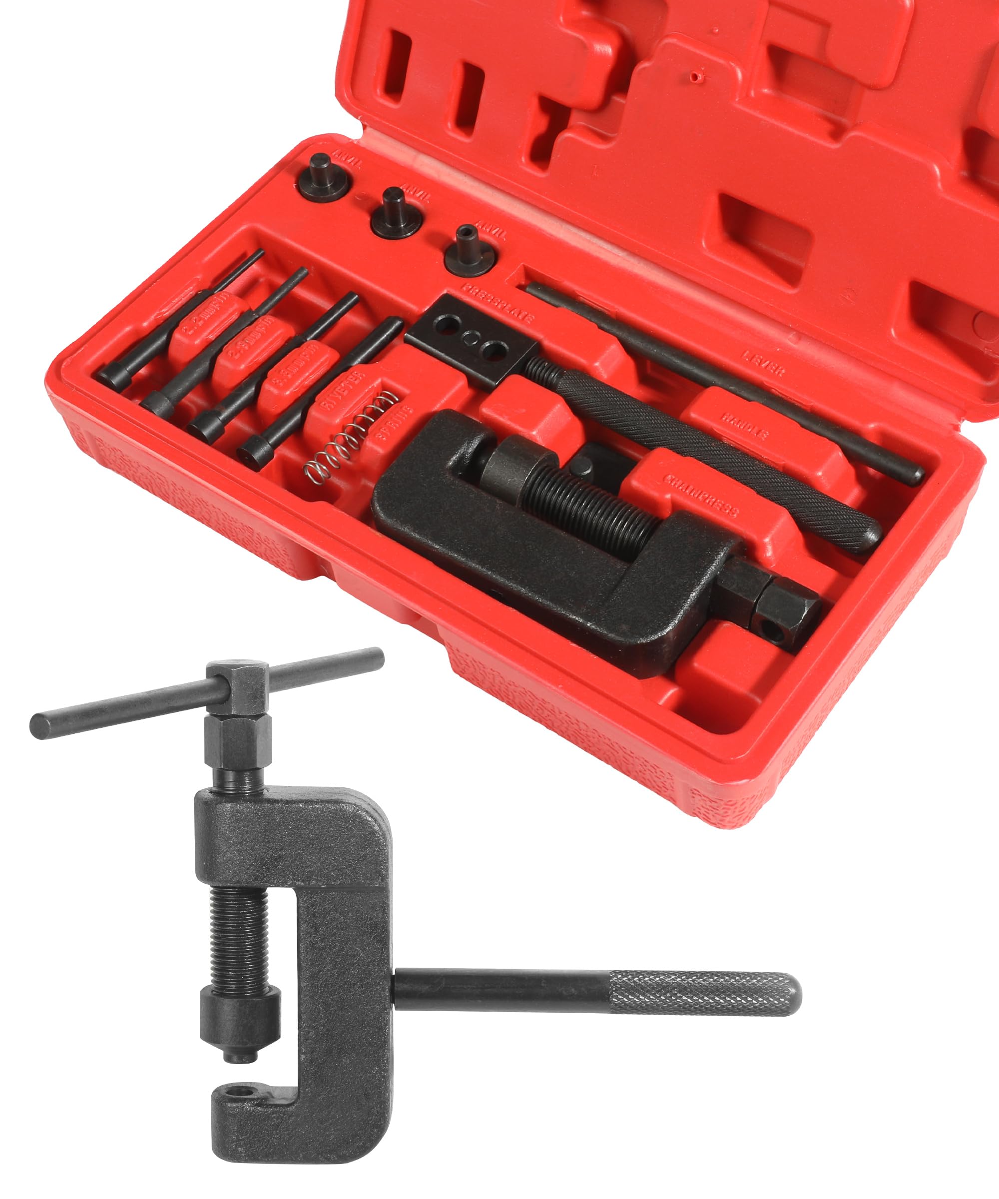 13PCS Chain Breaker,Chain Breaker Tool,Car Accessories,Motorcycle Chain Breaker,Chain Breaker Tool Kit,Motorcycle Chain Rivet Tool,Chain Cutter and Riveter Kit for Cam and 25 to 630 Chains