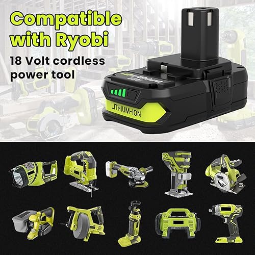 Miniatura 3 de Dosctt 2 Packs 3600mAh Lithium ion Batteries and P117 Charger Compatible with Ryobi 18V Battery and Charger Combo P102 P103 P104 P105 P107 P108 P109