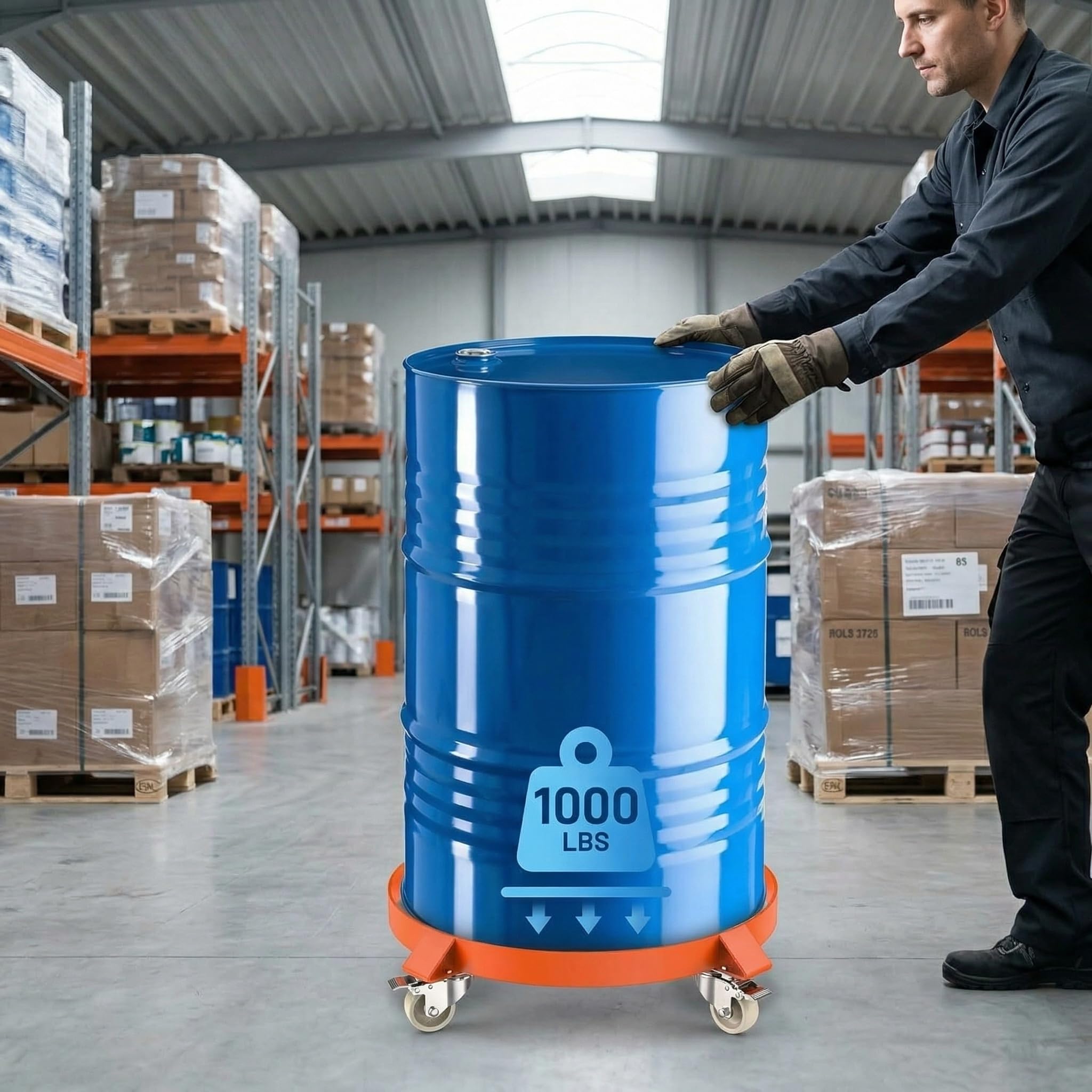 Carro para Bidones De 55 Galones, Acero Resistente con 4 Ruedas Giratorias, Capacidad De 1000 Libras, Carro Antivuelco para Contenedores De Basura, Uso Industrial Y Doméstico,