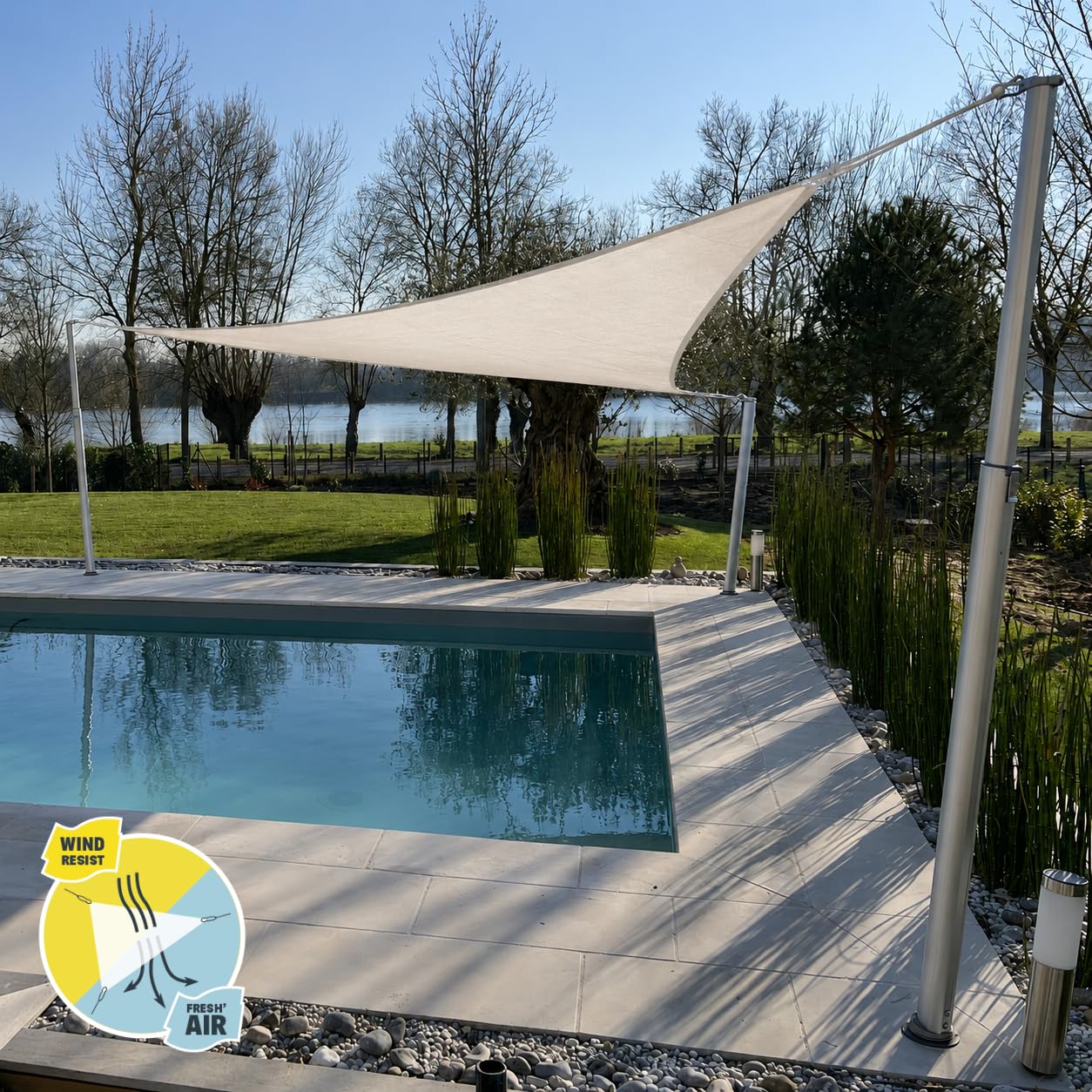 GARD & ROCK - Tenda ombreggiante AUSTRAL' HDPE 220g/m2 microforato, Mi proteggo dal Sole Mentre arredo Il Mio Giardino! (Avorio, Triangolo 3.6x3.6x3.6m)