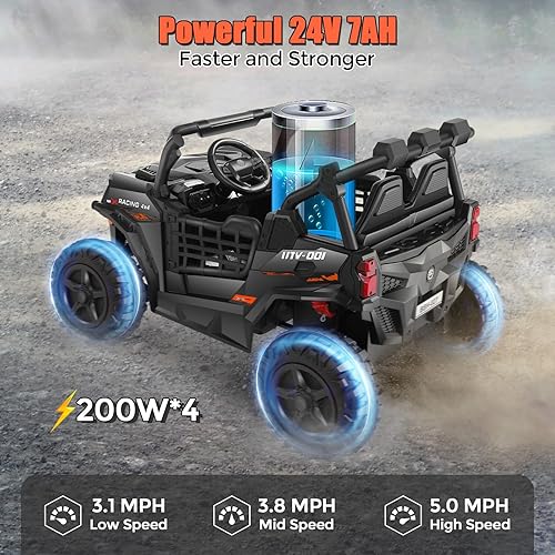 Miniatura 2 de Hikole Juguetes de paseo de 24 V 4 x 4 para niños grandes con potentes motores de 4 x 200 W, auto eléctrico de 2 plazas conmutable 4WD2WD con