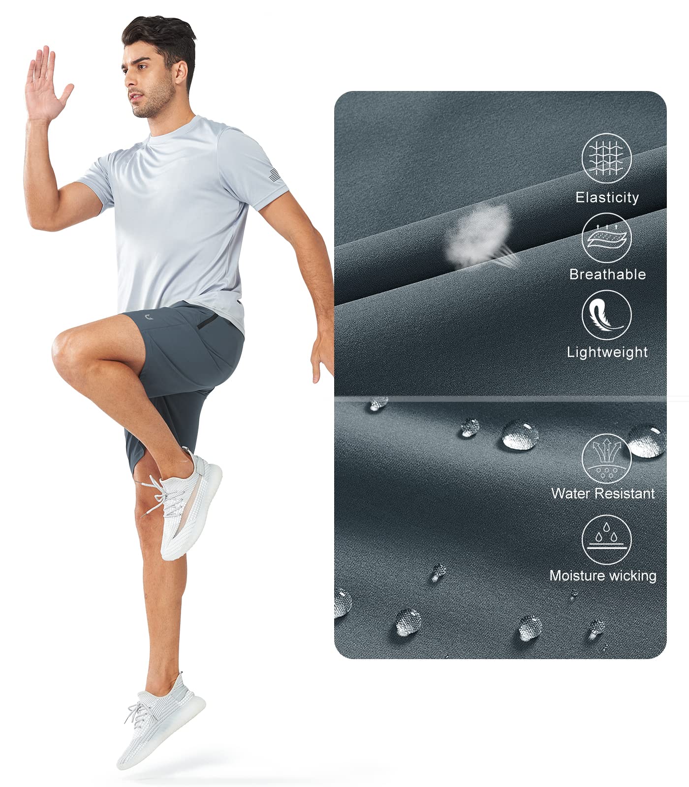 NORTHYARD Męskie sportowe spodenki do biegania szybkoschnące spodenki treningowe lekkie sportowe spodenki do koszykówki na siłownię piesze wycieczki, Coolgrey, M