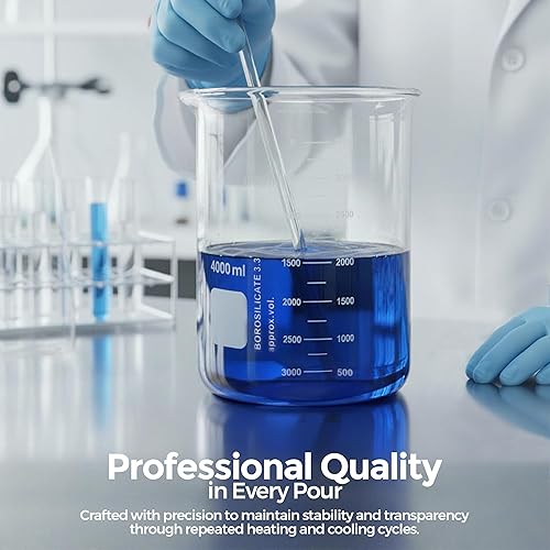 Miniatura 6 de #BG4000 vidrio de borosilicato grado laboratorio vaso de precipitados estilo Griffin 135.3 fl oz capacidad graduada con punto de marcado. Uso