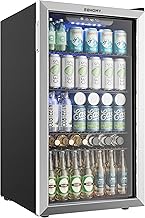 EUHOMY Beverage Refrigerator and Cooler, 128 Can Mini fridge with Glass Door, Small Refrigerator with Adjustable Shelves for Soda Beer or Wine, Perfect for Home/Bar/Office, Silver