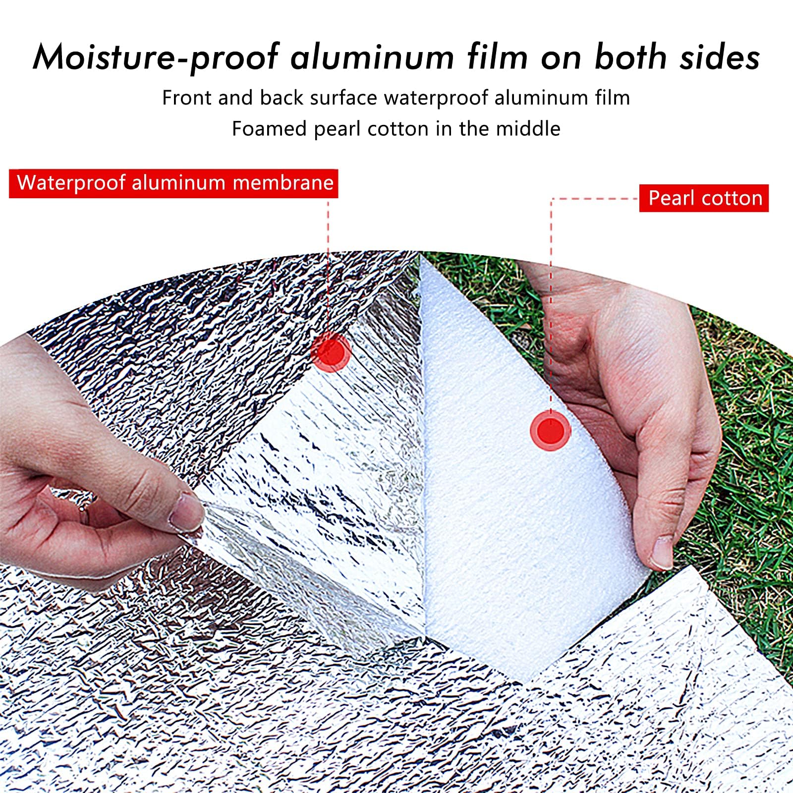 Camping Insulation Mat 200 * 150cm składana aluminiowa mata izolacyjna z pianki do spania na zewnątrz kemping, piesze wycieczki, piknik (srebrna)