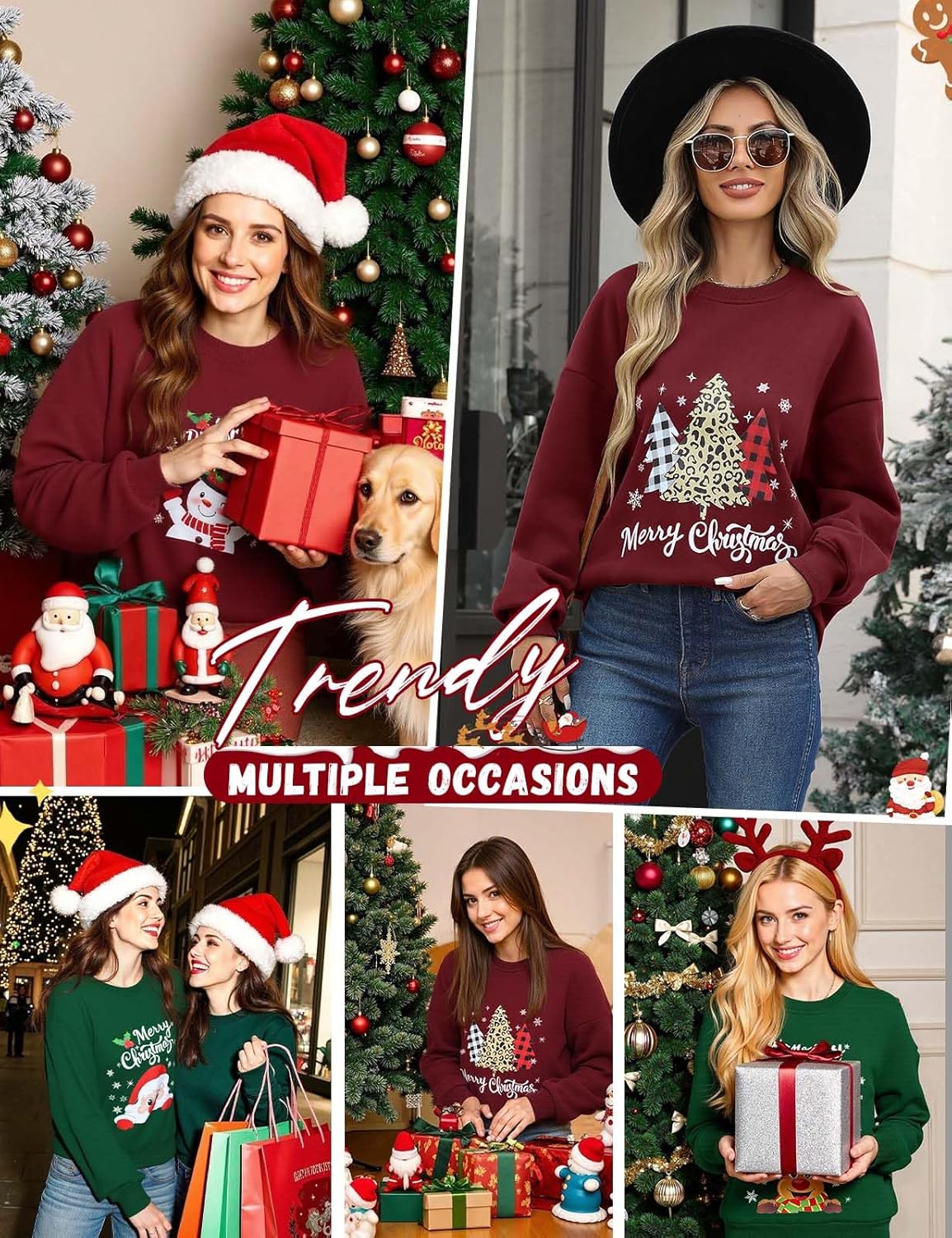 Women's Merry Christmas Shirts Gifts Christmas Graphic Sweater Buffalo Plaid Tees Pullover Xmas Holiday Sweatshirts - Image 7