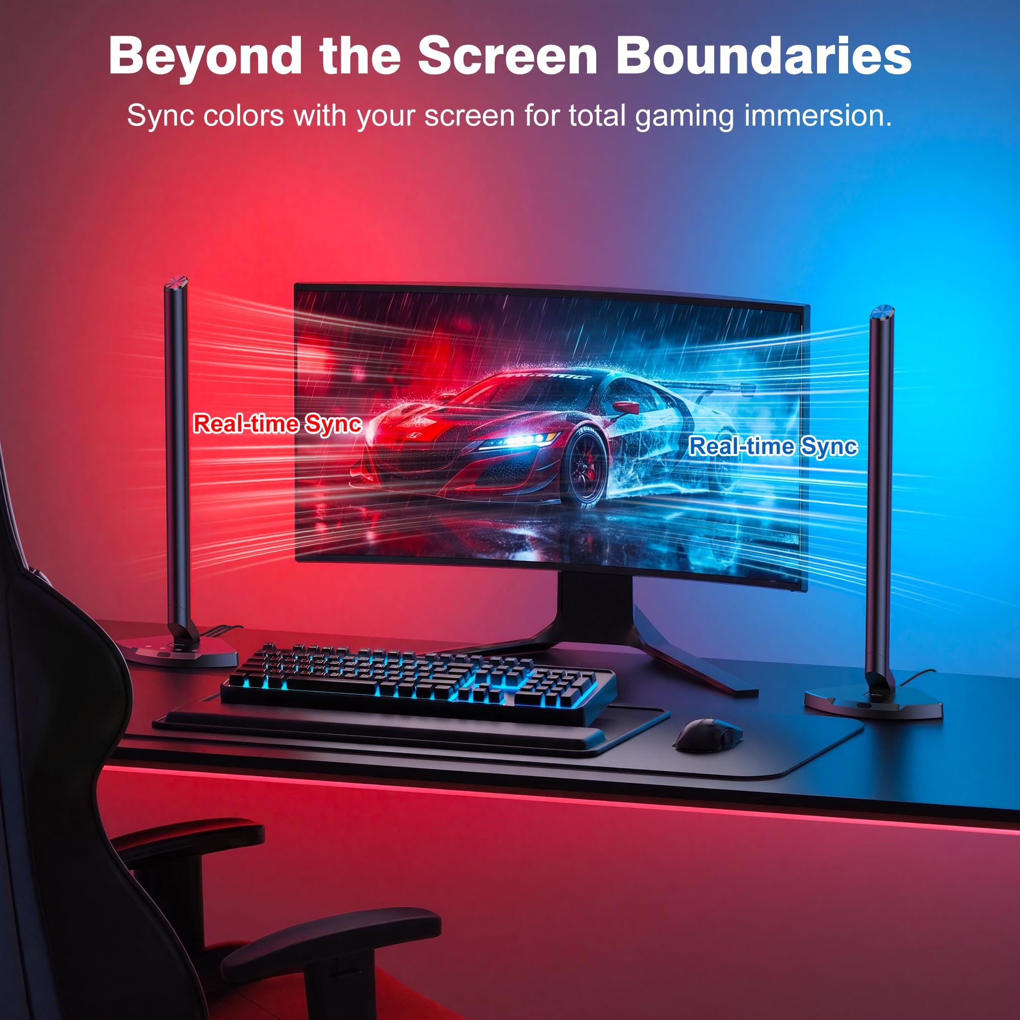 RIYO Barre luminose da gioco intelligenti con hub USB-C, sincronizzazione del colore dello schermo del PC, luci RGB LED da scrivania, luci d'atmosfera, ritmo musicale, illuminazione ambientale per