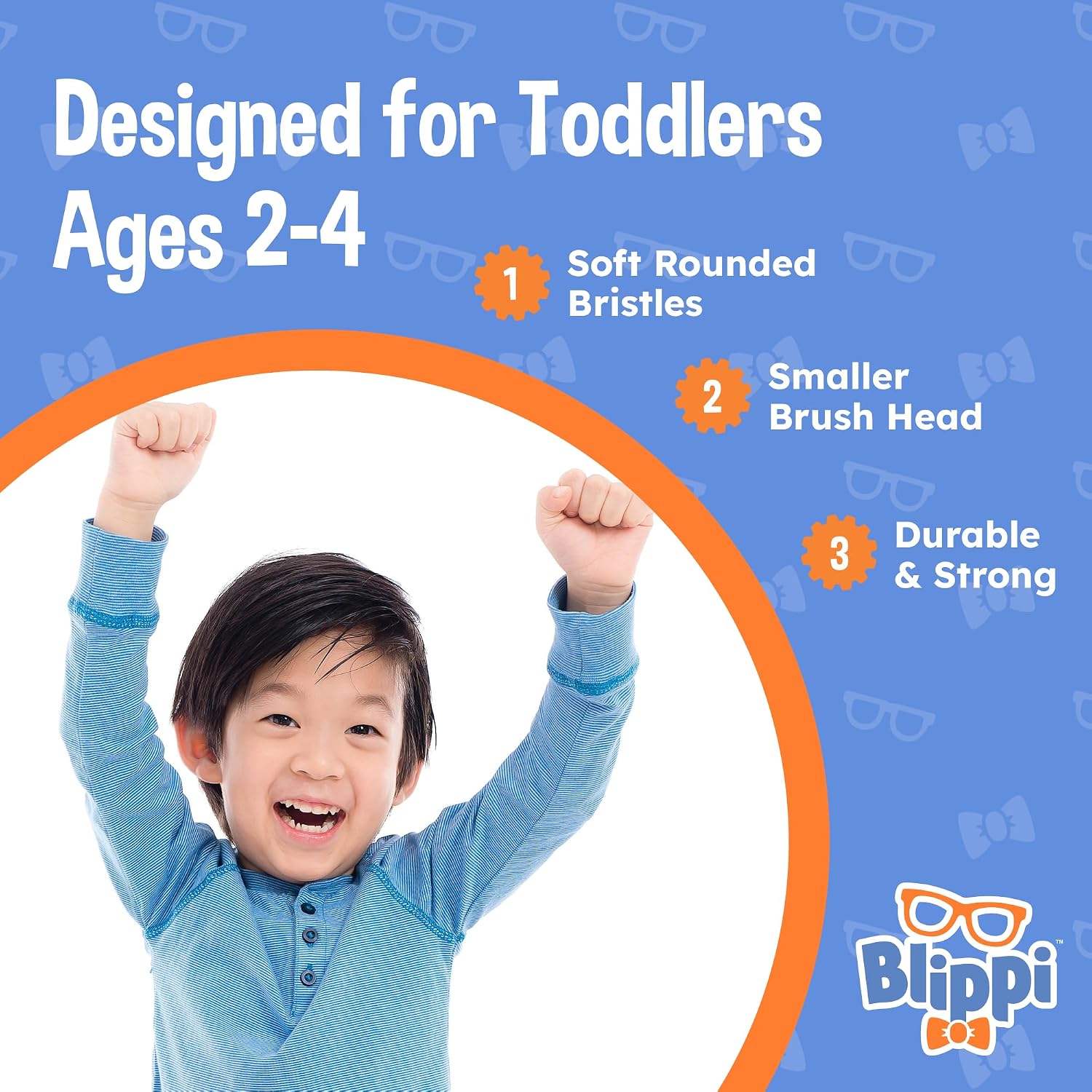 Brush Buddies Blippi Kids Toothbrushes 3 Pack, Soft Bristles for Toddlers Ages 2+, Easy Grip Handles, Blue Yellow Orange Toothbrush Set, Fun Blippi Design, Kids Oral Care
