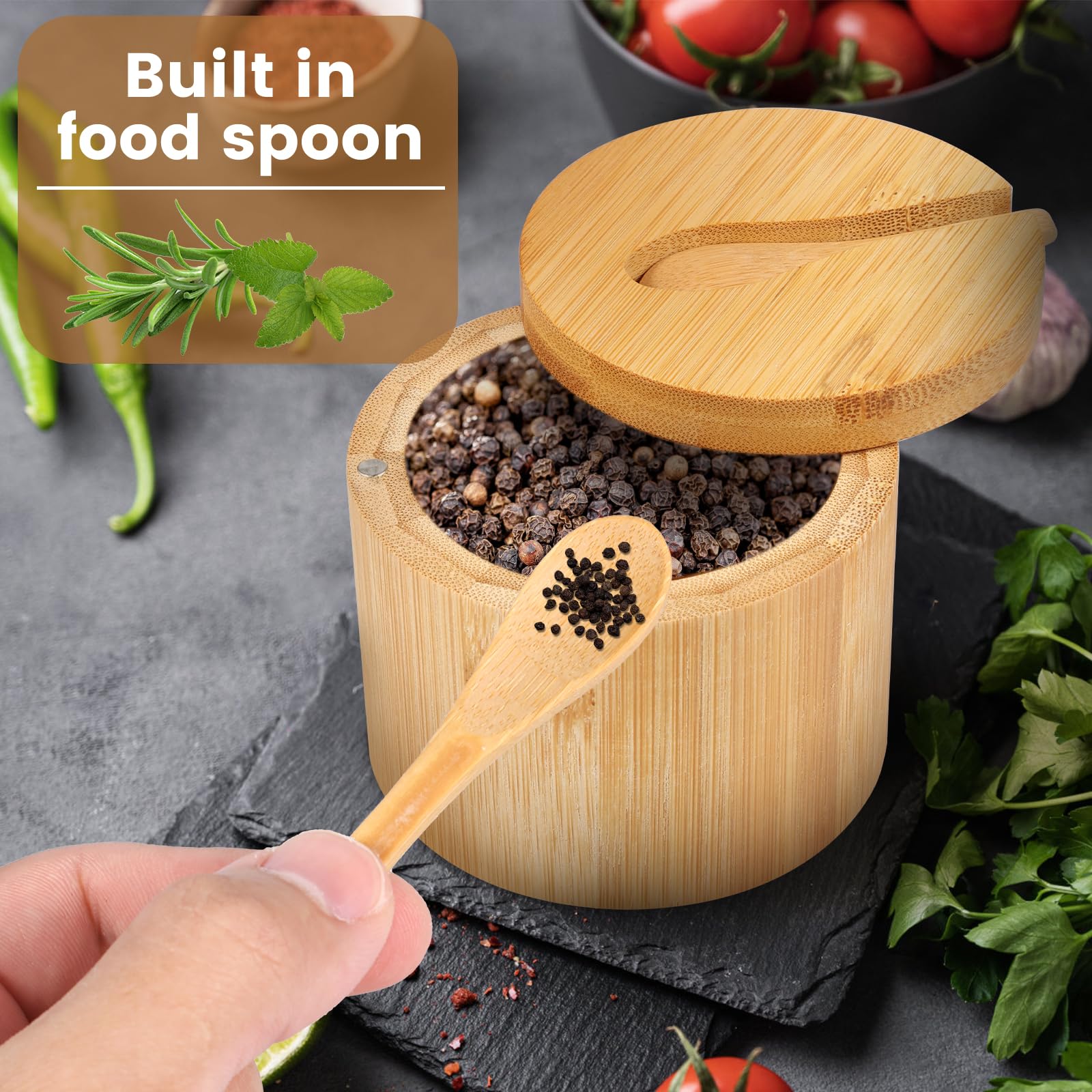 2 Contenitori Per Sale In Bambù Con Coperchio Magnetico - 6 Cucchiai Inclusi - Foto 9