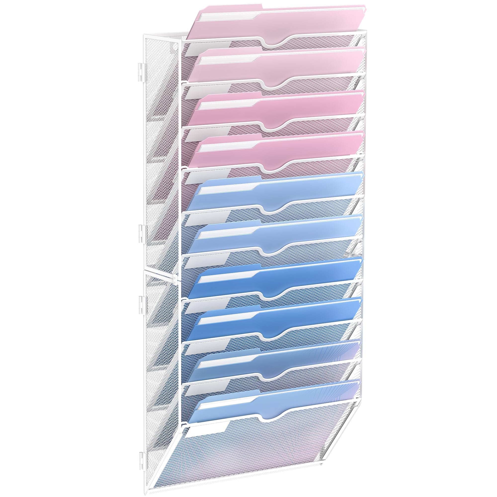 Porta raccoglitori da parete, 10 ripiani, organizer per documenti, e-mail, raccoglitori, raccoglitori, riviste, organizzazione per ufficio, casa, rete, metallo, nero