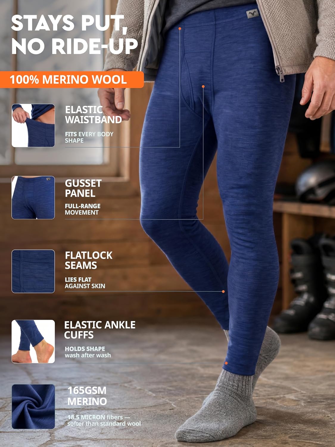 MERINNOVATION Merino Wool Base Layer Pants for Men - 100% Merino Wool Thermal Underwear Lite - Midweight Long Johns Bottom
