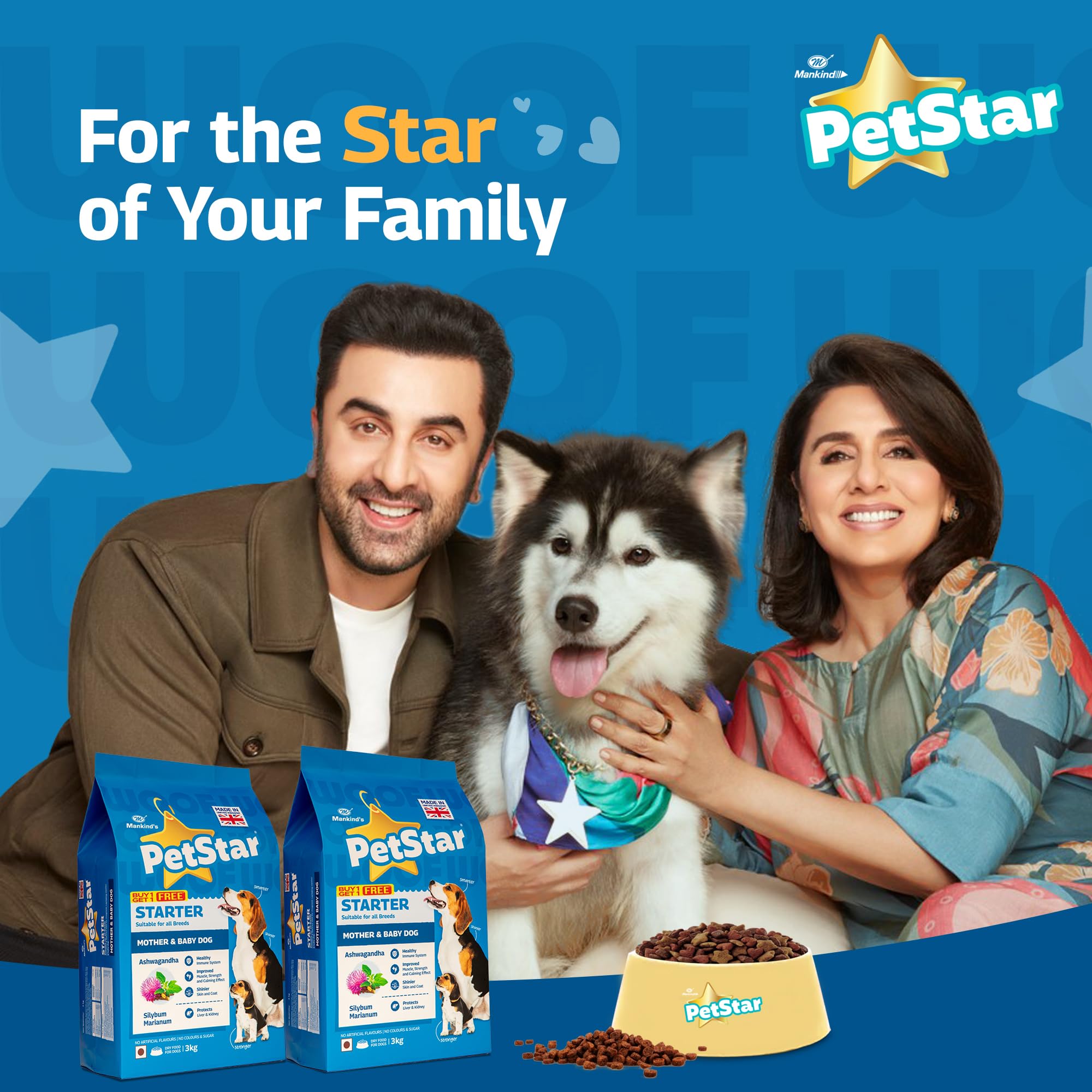 Mankind PetStar Starter Dry Dog Food (High Protein) for Mother & Puppy, 3kg (Pack of 2)| Improves Muscle & Strength, Supports Immunity, Protects Liver & Kidney
