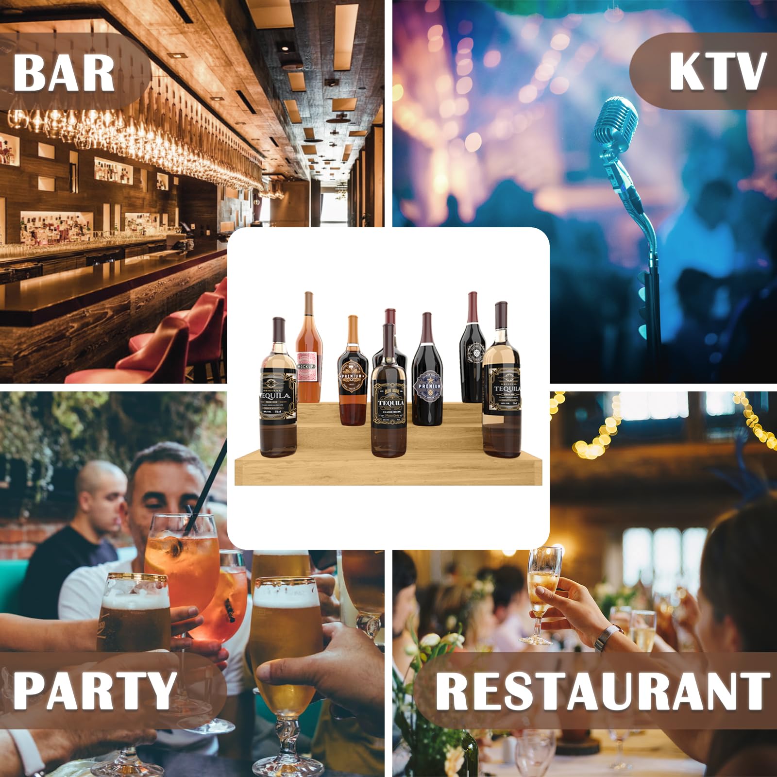 Liquor Bottle Stand - 3 Tier Liquor Bar Bottle Display Shelf, Holds 18 Bottles, Real Wood, Easy to Clean, No Installation Required - 24 Inch (Natural)