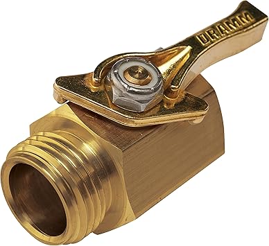 Dramm 35001 Heavy Duty Brass Shut Off Valve Full Water Flow Hose Connector, Male to Female Threads, Quarter Turn Control, Corrosion-Resistant Seals, Made in USA Solid Brass Garden Hose Valve