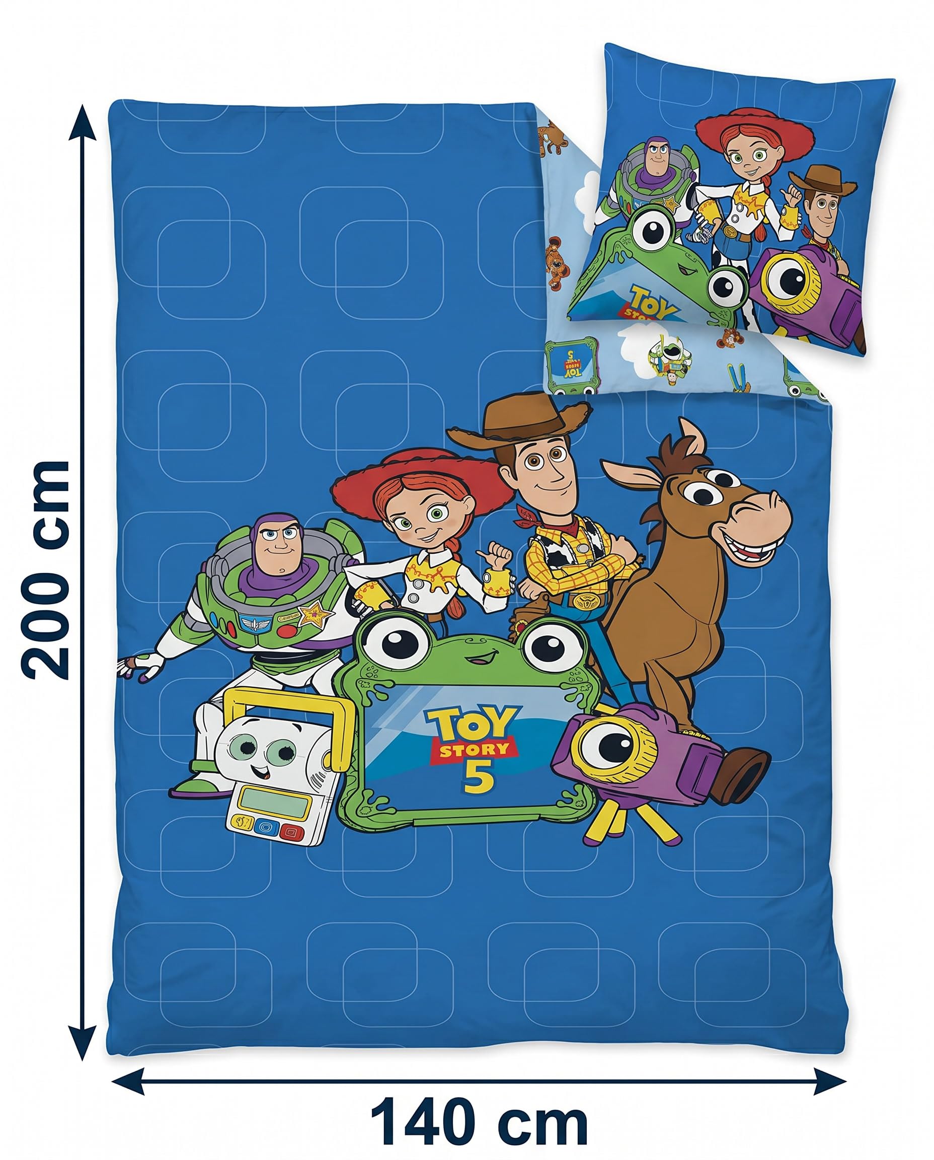 Toy Story 5 Pościel 140x200 + Poszewka 65x65 Woody Buzz Jessie Chudy Byk | Odwracalna pościel jednoosobowa | Polibawełna szybkoschnąca | Disney Pixar oficjalna | 3-10 lat | Prezent
