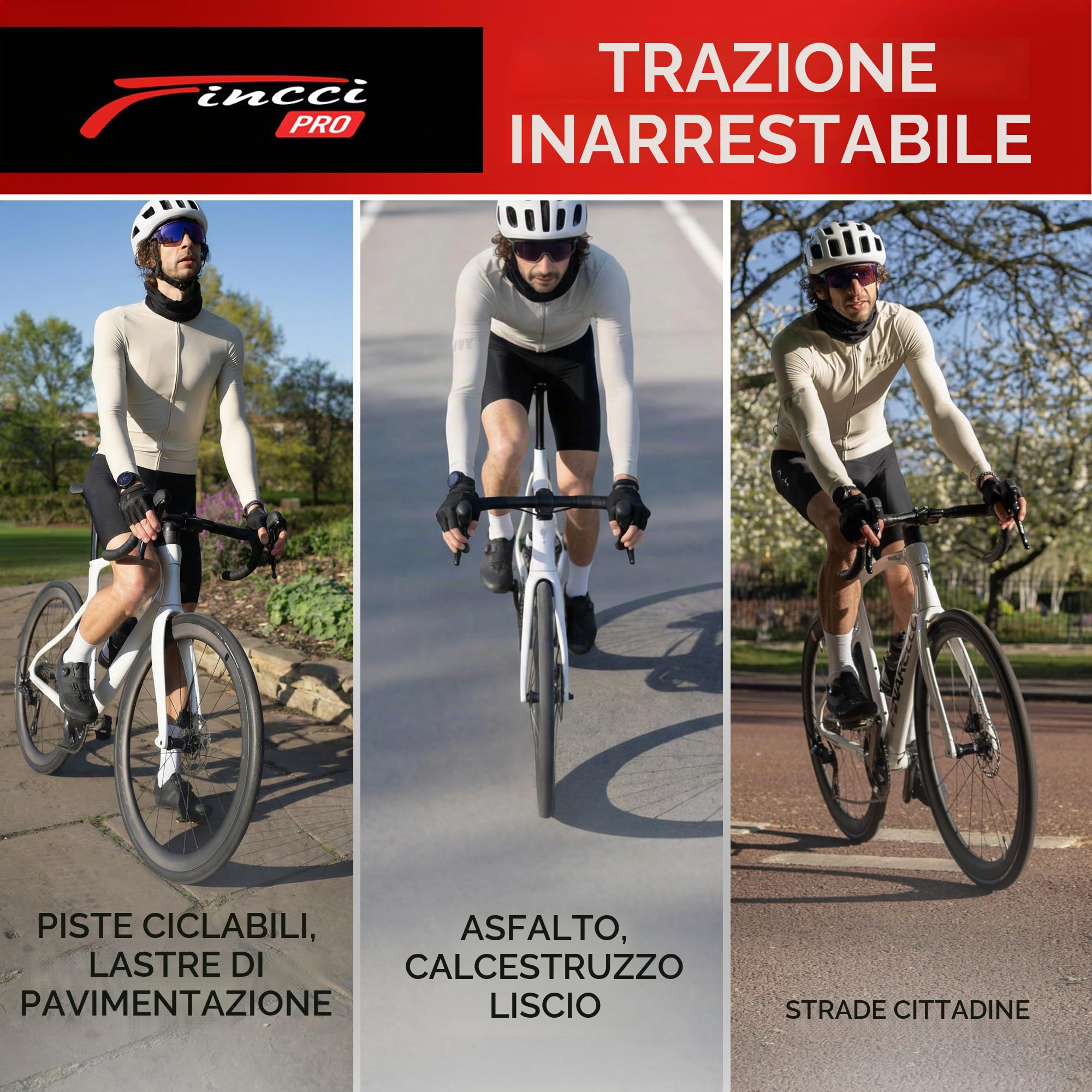 Fincci Coppia Copertoni Bici 700x28C Tubeless ETRTO 28-622 Strada 120 TPI | Protezione Aramidica da 1 mm per Pressioni 80-110 PSI, Ideale per Bici da Corsa, Strada, Allenamento e Gare su Asfalto