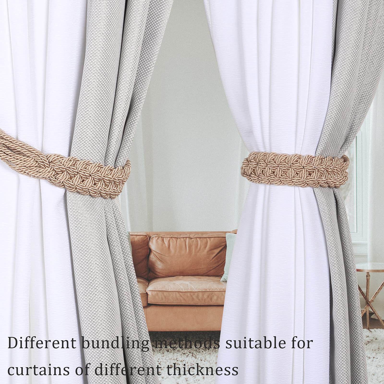 Fixations pour Rideaux, Embrasses à Rideaux Pompons, Paquet de 2 Multicolores(Dark Beige)
